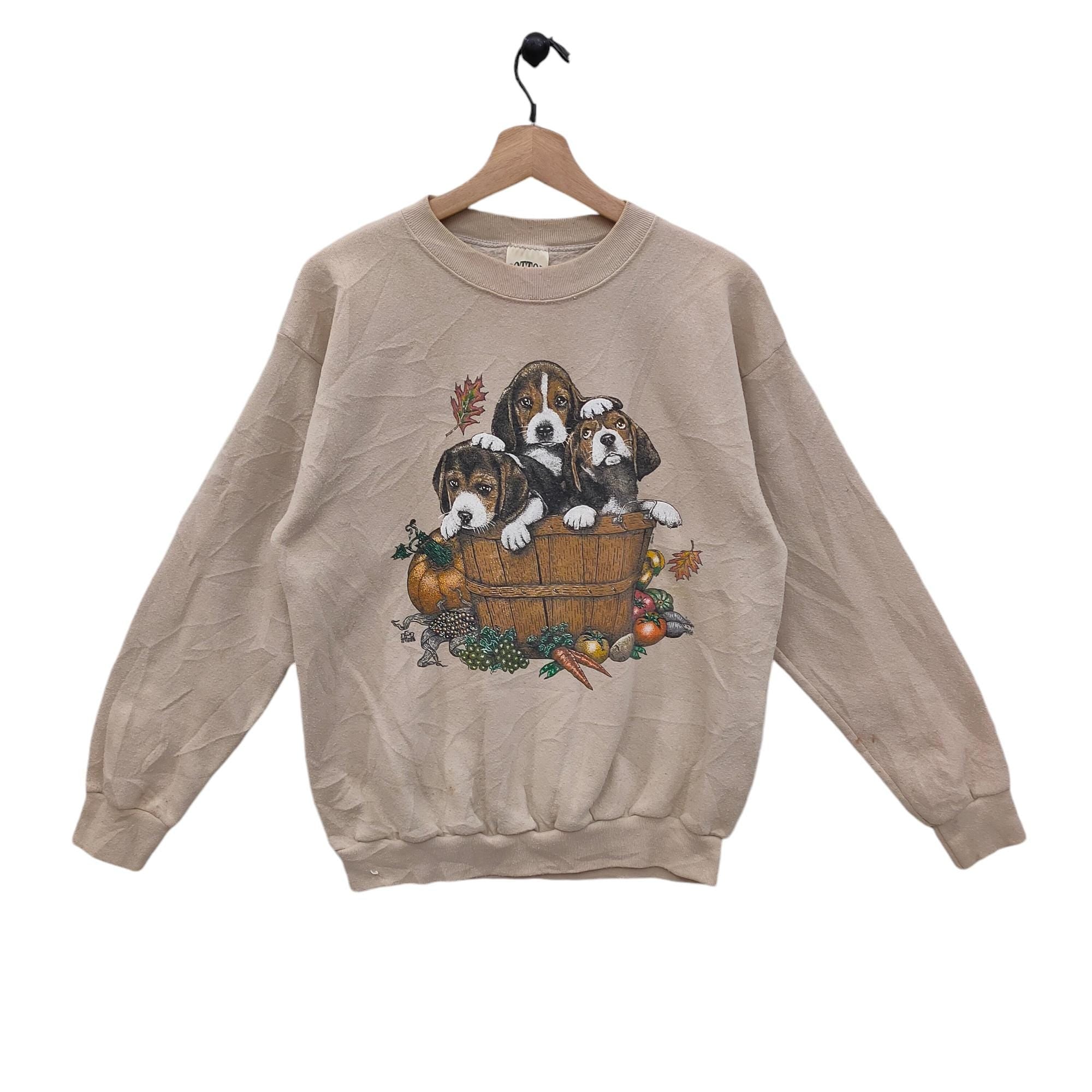 90s Growve Designs Sweatshirt Large Vintage Puppy Sweater Dog Jumper Animal Graphic Pet Purple Medium Sweatshirt – Warm & Stylish · High-Quality Print