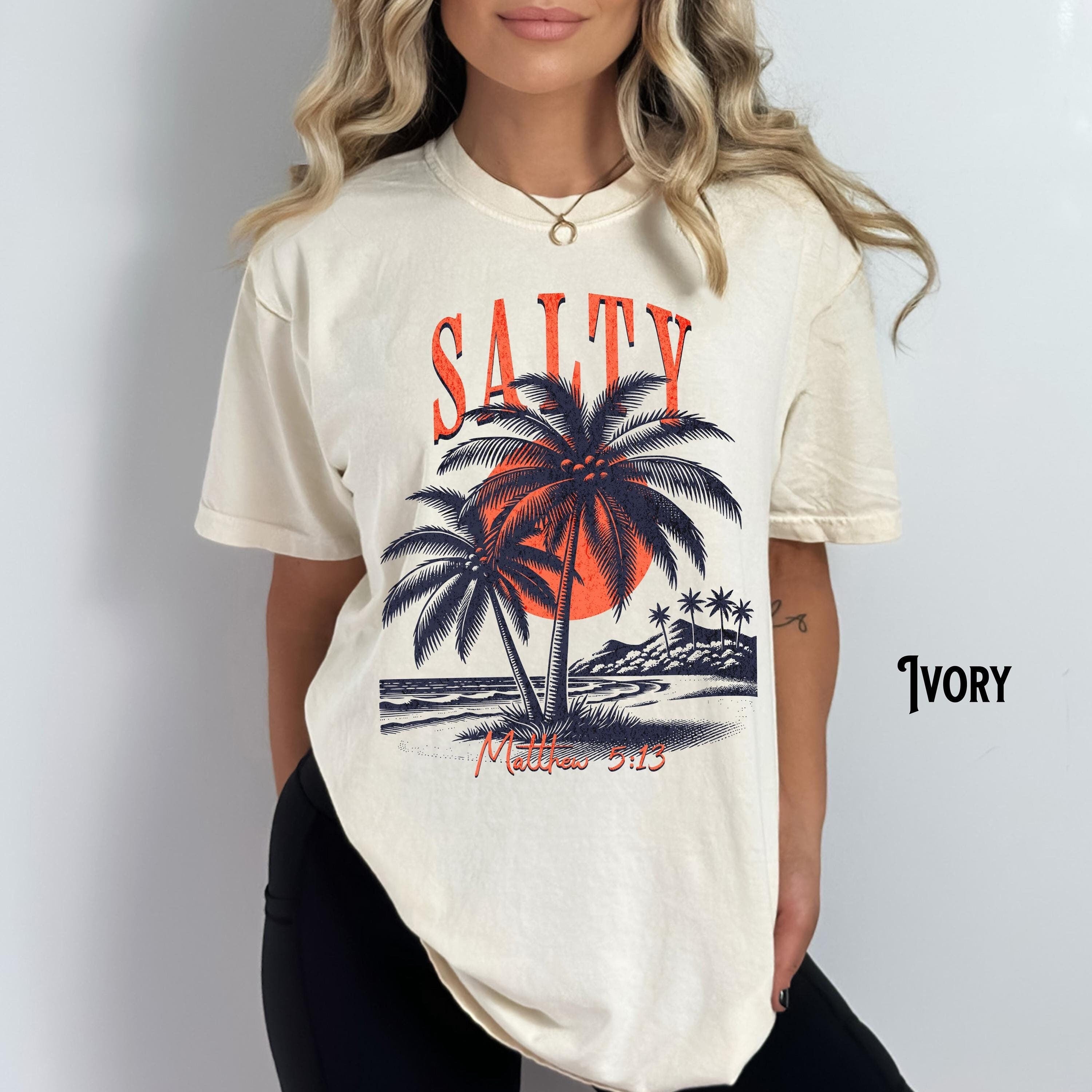 Christian Beach Shirt Salty Salt of the Earth Christian Surf Tee Ocean Christian Gift Bible Verse Faith Religious Graphic Tee – Aesthetic Look · Perfect For Daily Wear