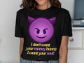 Purple Devil Smiley Face T Shirt I Don39t Want Your Money Hunny I Want Your Soul Design Funny Graphic Tee Casual Wear Unisex Graphic Tee – Everyday Comfort · Perfect For Daily Wear