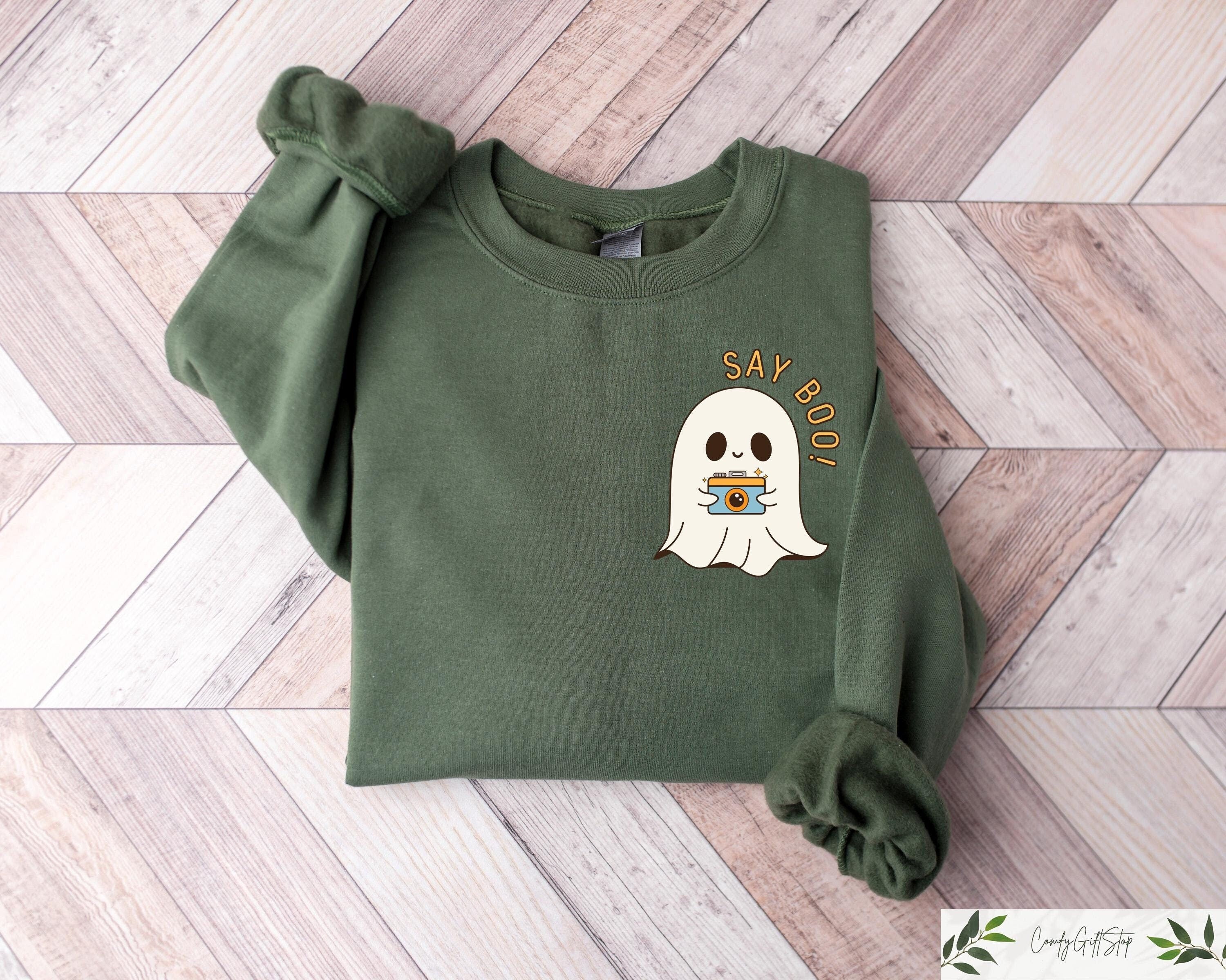 Say Boo Photographer Ghost Halloween Sweatshirt Ghost With Camera Tshirt Halloween Gift For Camera Lover Spooky Photography Lover Shirt Sweatshirt – Cozy Vibes · High-Quality Print