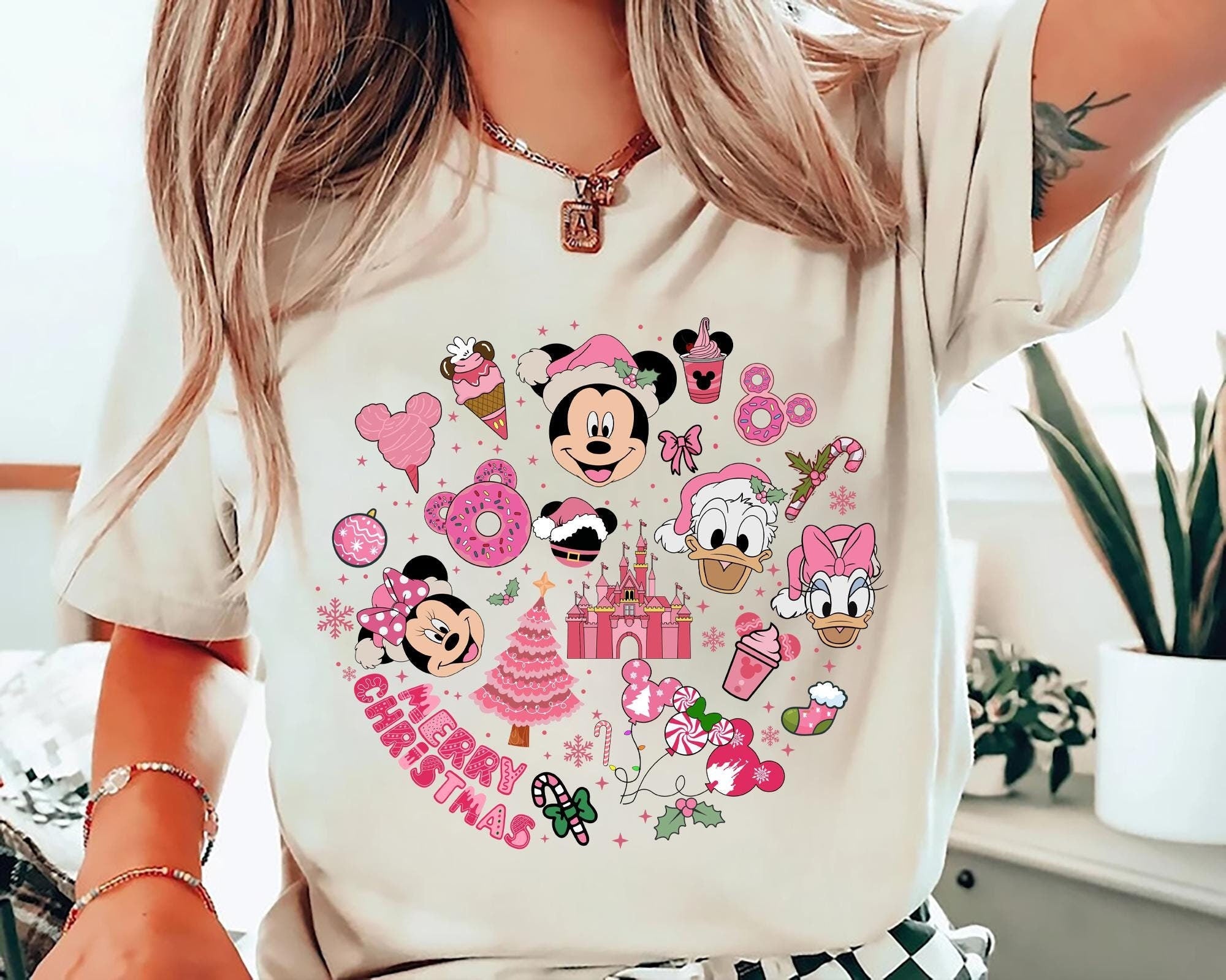 Pink Disney Christmas Shirt Merry Christmas Gift for Disney Lovers Disney Christmas Sweatshirt for Girls Pink Disney Tee for Holiday Parties Sweatshirt – Soft Feel · Trending Graphic Apparel