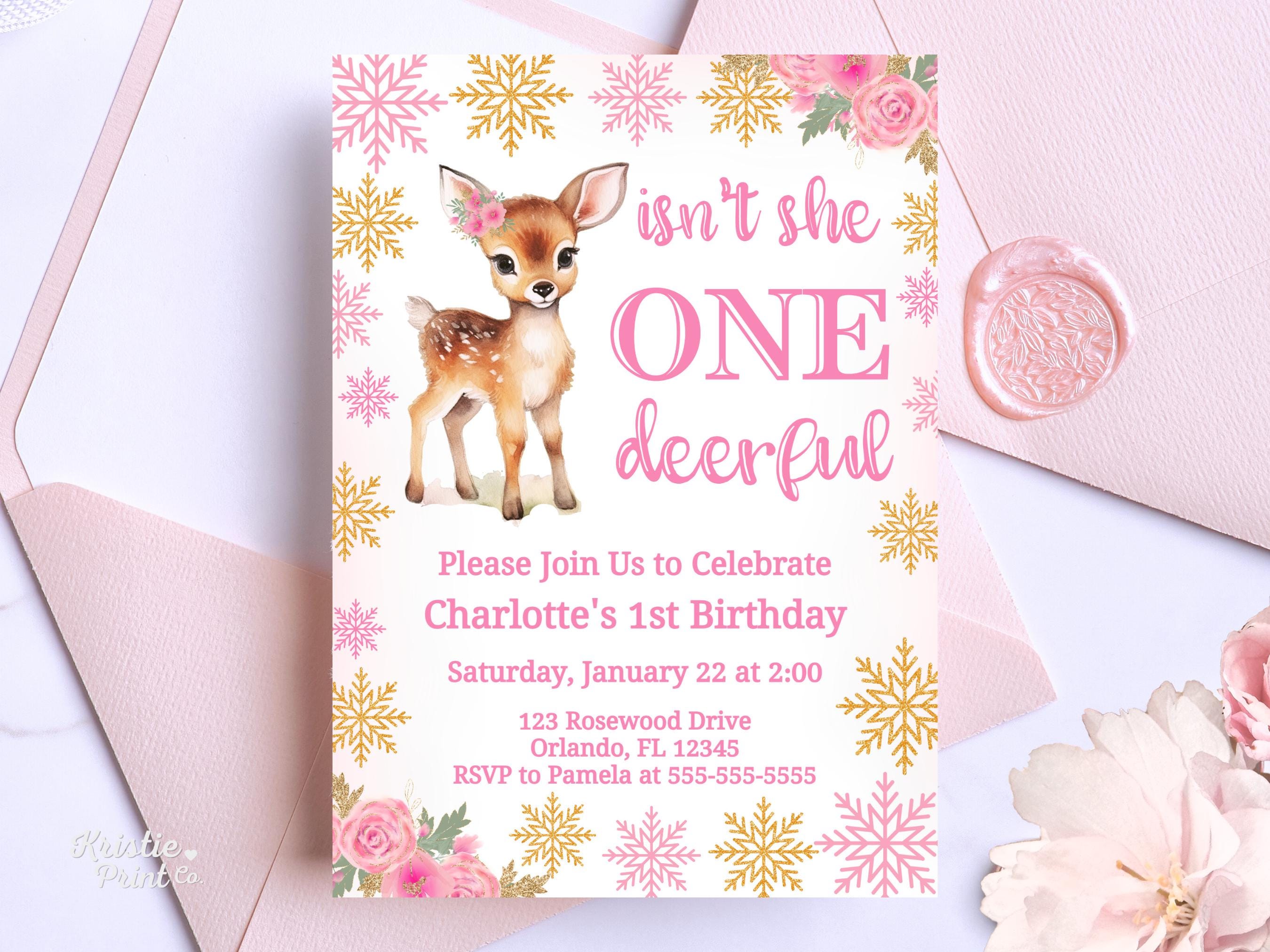 Deer Birthday Invitation Girl 1st Birthday Invite Winter Wonderland Printable Invite Digital Pink Winter Wonderland Birthday Snowflake DWD1 Graphic Tee – Feel-Good Design · Great Gift For Fans