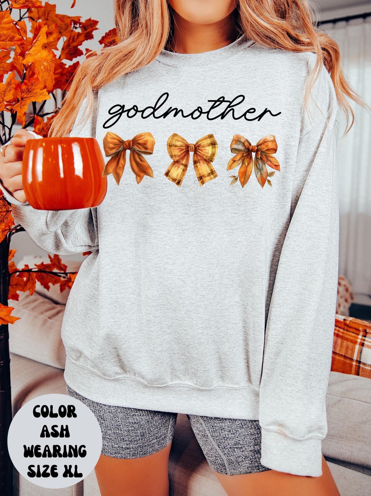 Fall Godmother Sweatshirt Gifts for Her Autumn Crewneck Bows Coquette Sweatshirt Funny Sweater Shirt Cozy Comfy Unique Sweatshirt – Premium Graphic · Great Gift For Fans
