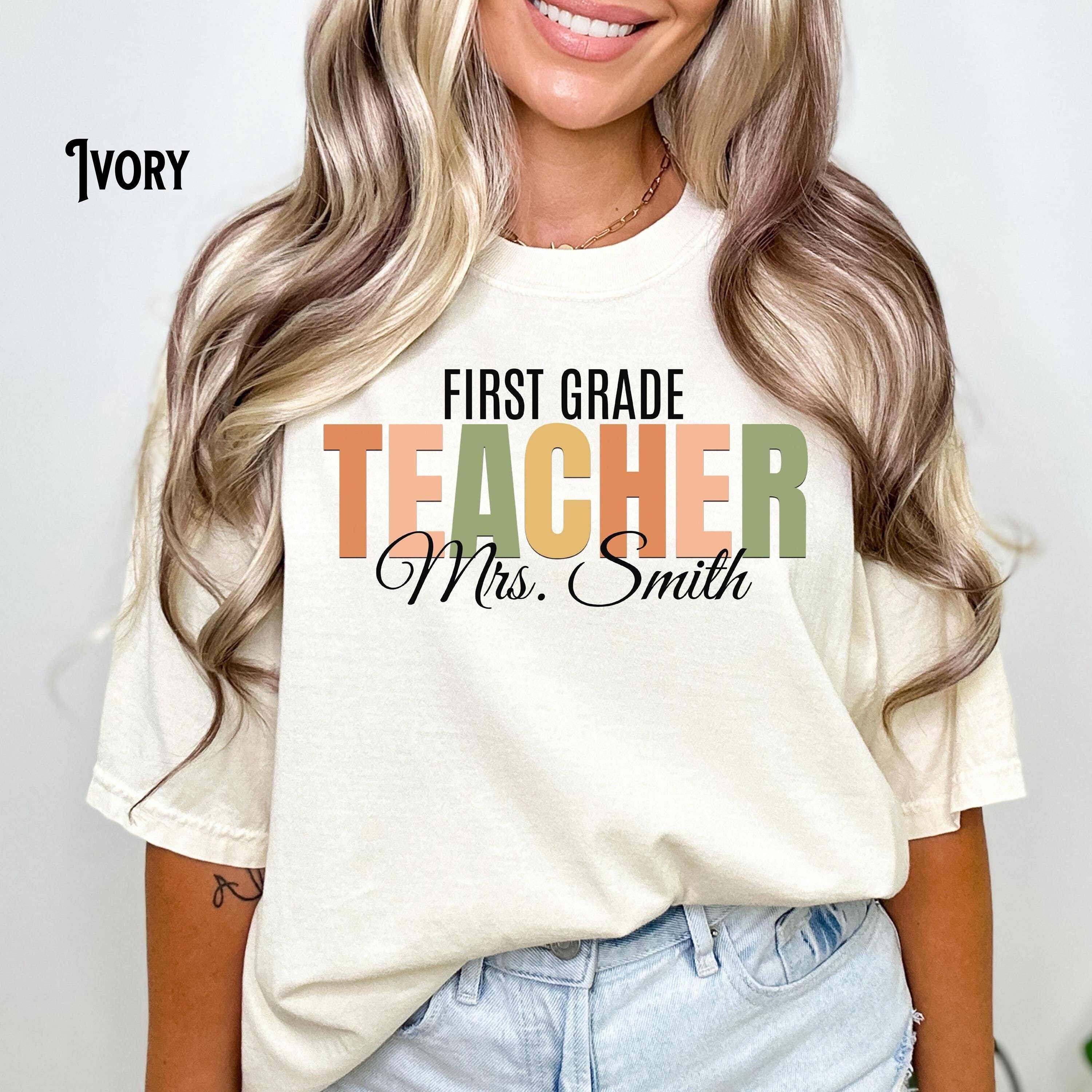 Custom Teacher Shirt First Grade Second Grade Third Grade Forth Grade Fifth Grade Personalized Name Graphic Tee – Soft Feel · Top Pick For Any Outfit