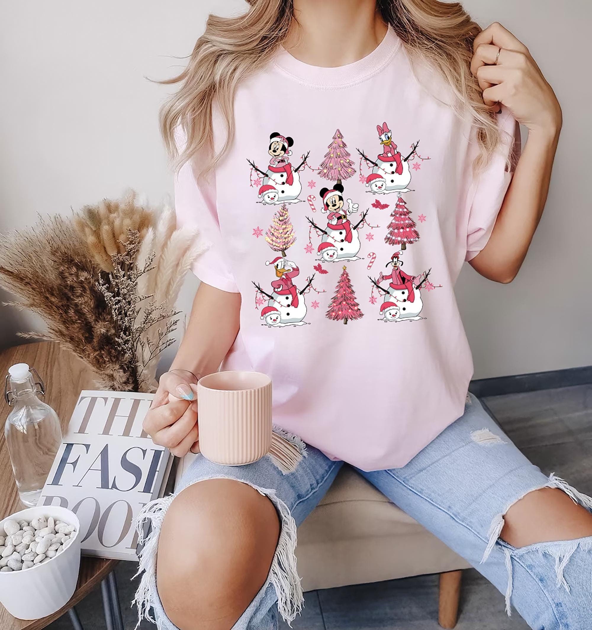 Disney Pink Christmas Shirt Mickey and Friends Festive Holiday Tee Matching Family Christmas T shirt Gift for Holiday Party and Disney Lover Graphic Tee – Soft Feel · Perfect For Daily Wear