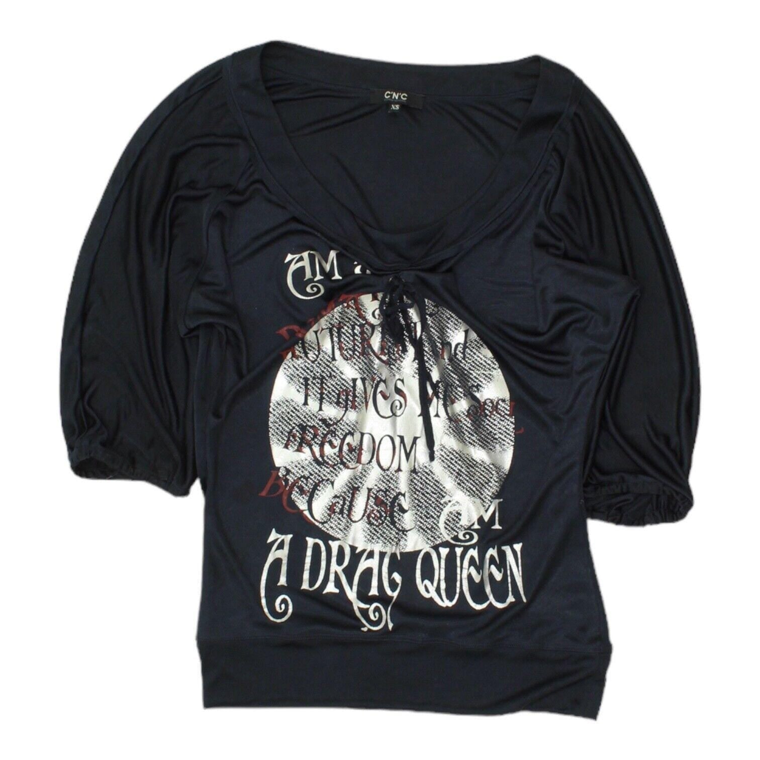 Costume National CNC Womens Navy Drag Queen Top Vintage High End VTG Graphic Tee – Cozy Vibes · Perfect For Daily Wear