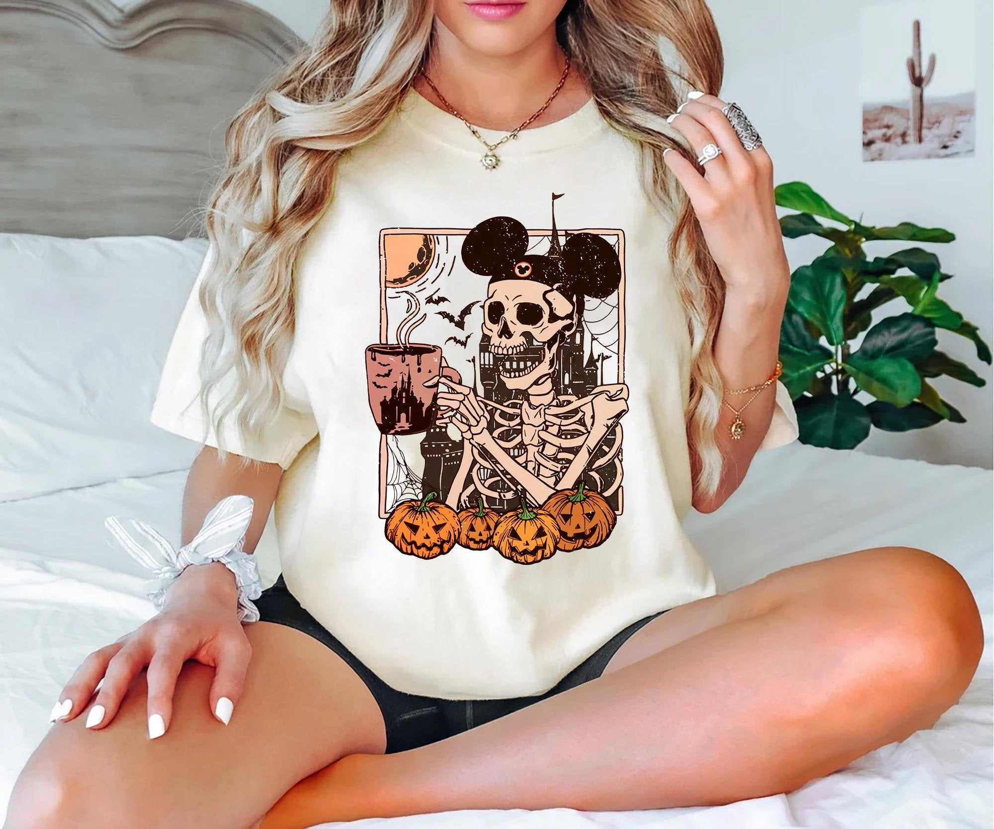 Halloween Disney Mickey Skeleton Coffee Shirt Retro Vintage Disney Halloween Mickey Shirt Halloween Women39s Shirt Graphic Tee – Fan Favorite · Perfect For Daily Wear