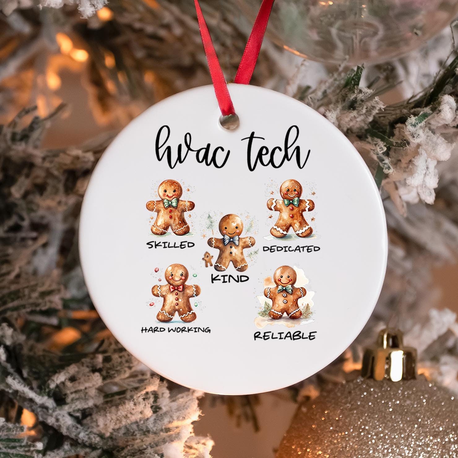 HVAC Tech Technician Gingerbread Man Cookie Ornament Gifts Round Christmas Stocking Stuffer Graphic Tee – Warm & Stylish · High-Quality Print
