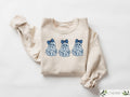 Cute Blue Toile Boujee Ghost Sweatshirt Coquette Blue Floral Halloween Bow Ghost Shirt Halloween Gifts Girly Feminine Halloween Crewneck Sweatshirt – Everyday Comfort · Great Gift For Fans