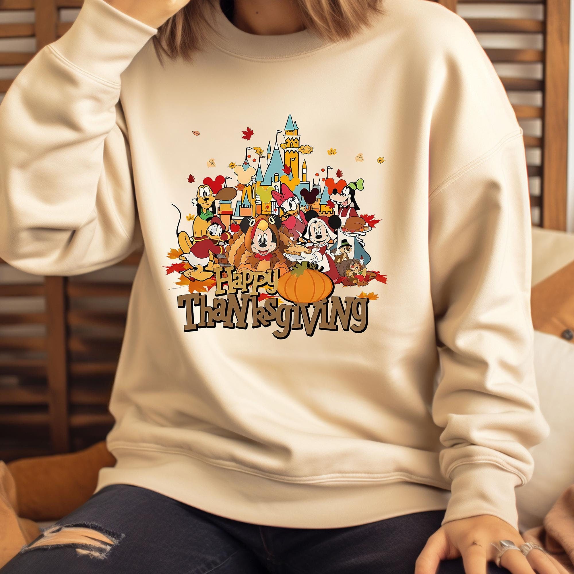 Disney Characters Happy Thanksgiving Shirt Disney Thanksgiving Tee Happy Thanksgiving Outfit Disney Fall Vibes Sweatshirt Fall Hoodie Hoodie – Bold Style · Trending Graphic Apparel