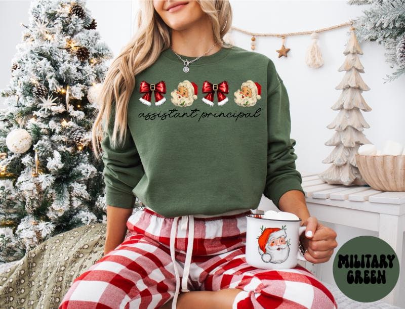 Assistant Principal Christmas Coquette Sweatshirt Gifts Funny Jumper Shirt Funny Christmas Crewneck Long Sleeve Cozy Sweatshirt – Soft Feel · Great Gift For Fans