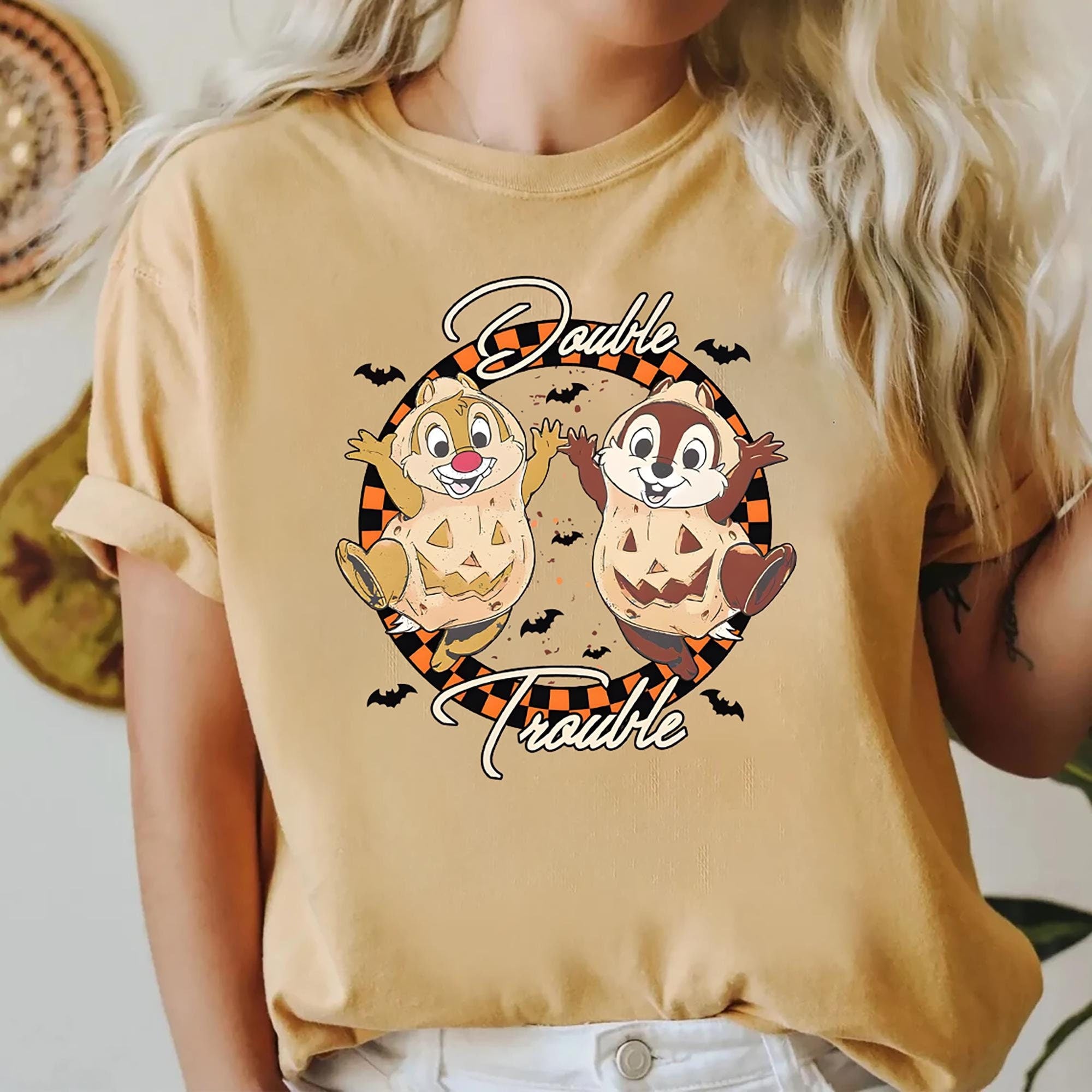 Double Trouble Halloween Shirt Cute Chip and Dale Pumpkin Tee Disney Halloween Graphic T Shirt Perfect Gift for Disney and Halloween Lovers Graphic Tee – Cozy Vibes · Perfect For Daily Wear