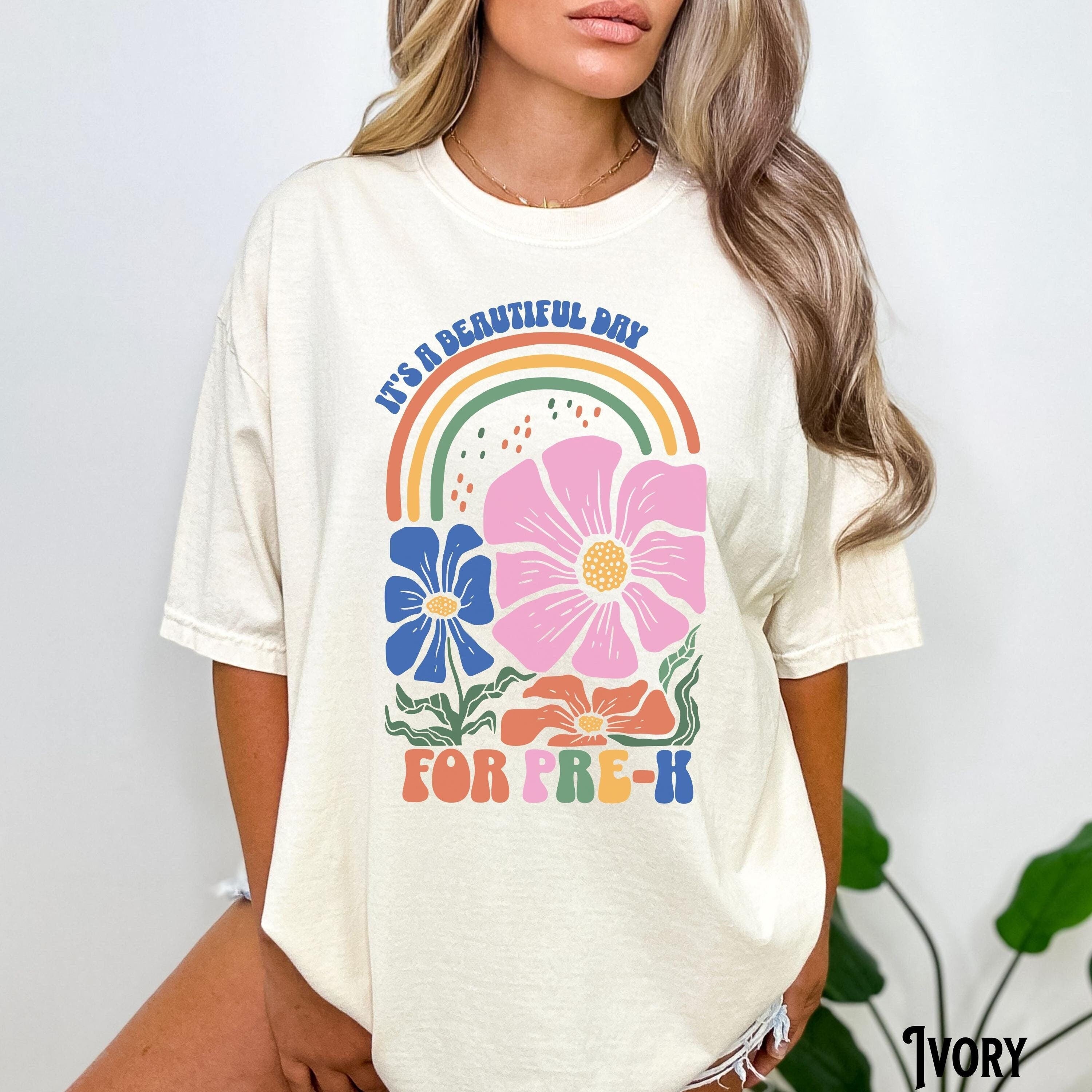 It39s a Beautiful Day for Pre K Preschool Teacher Shirt Floral Retro Vintage Matching Group Teacher Appreciation Gift Graphic Tee – Soft Feel · Must-Have Style