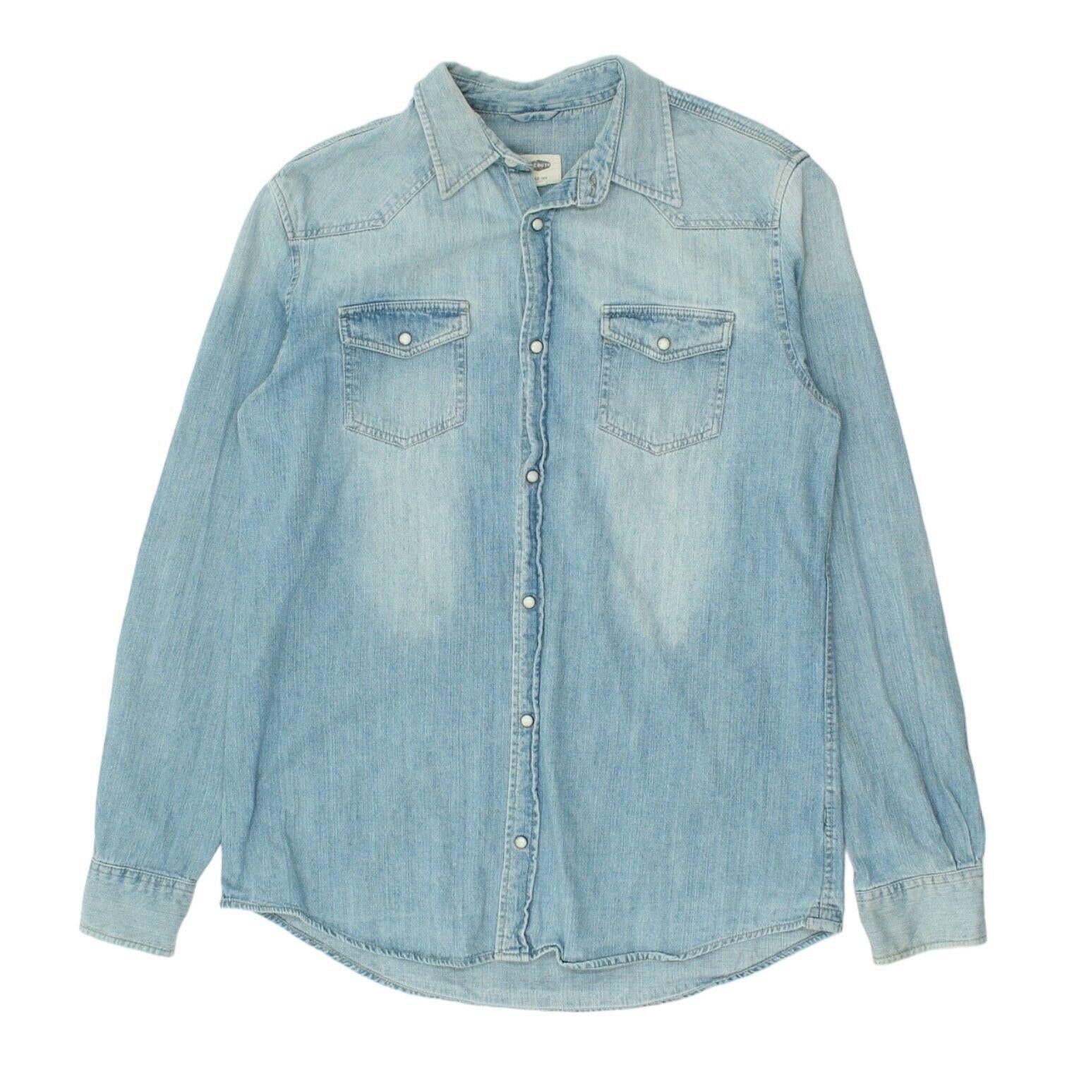 Scout Mens Blue Popper Fastening Denim Shirt Vintage Casual Designer VTG Graphic Tee – Aesthetic Look · Must-Have Style