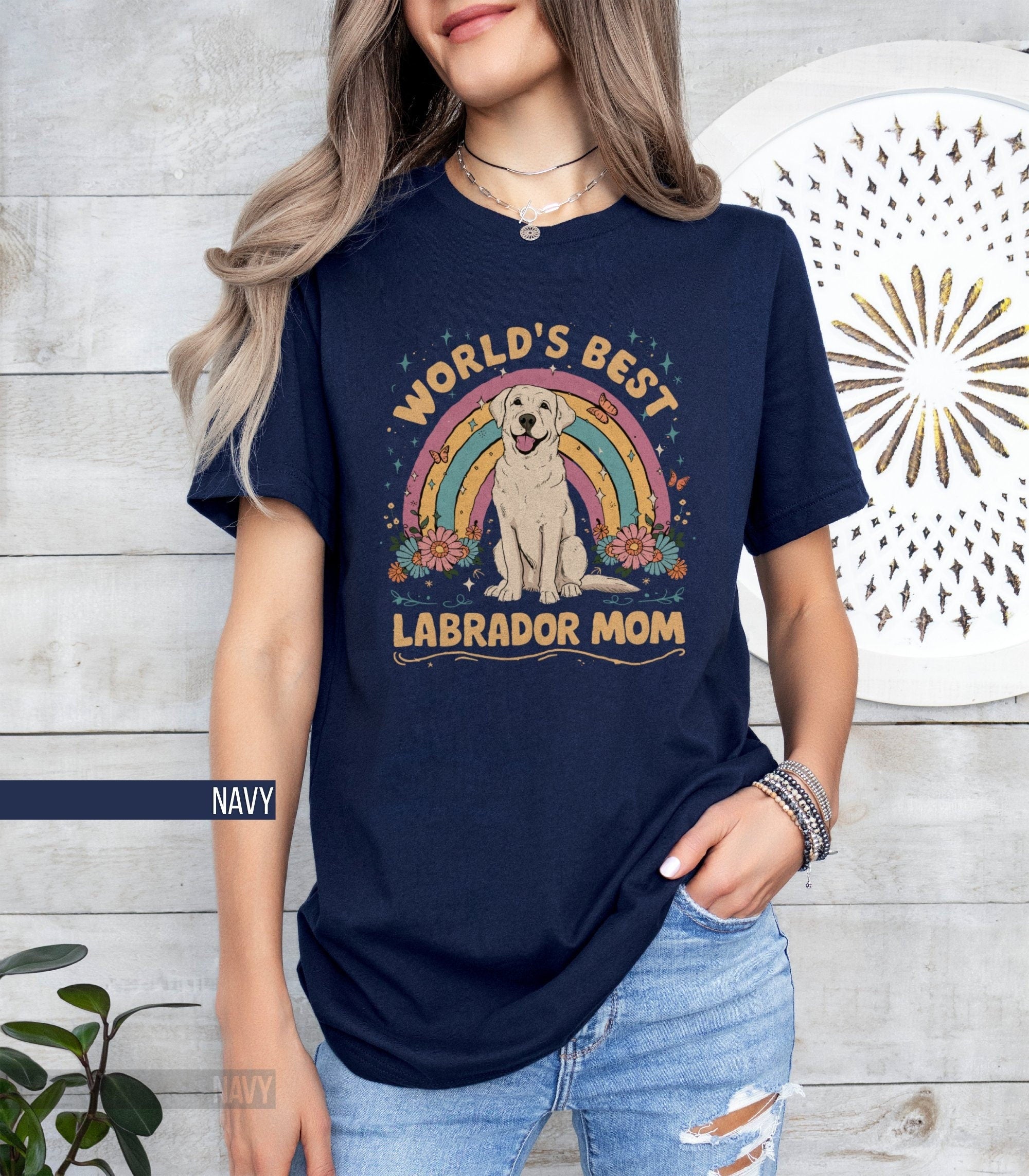 Labrador Mom Shirt Gift for Dog Lovers Boho Rainbow Graphics Gift for Labrador Mama Cute Pet Owner Apparel Dog Shirt Retro Style Shirt Graphic Tee – Cozy Vibes · Trending Graphic Apparel