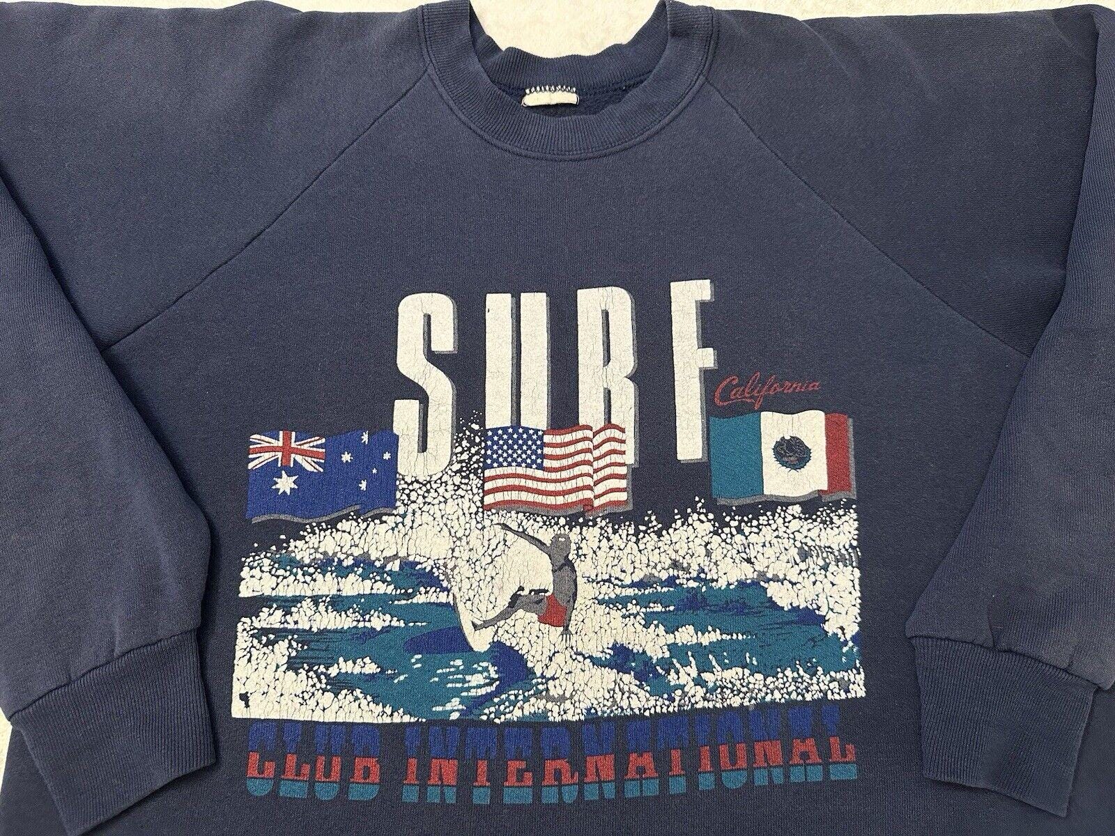 Vintage 1980s 80s Surf Club International Australia USA Mexico Sweatshirt L XL Sweatshirt – Easygoing Wear · High-Quality Print