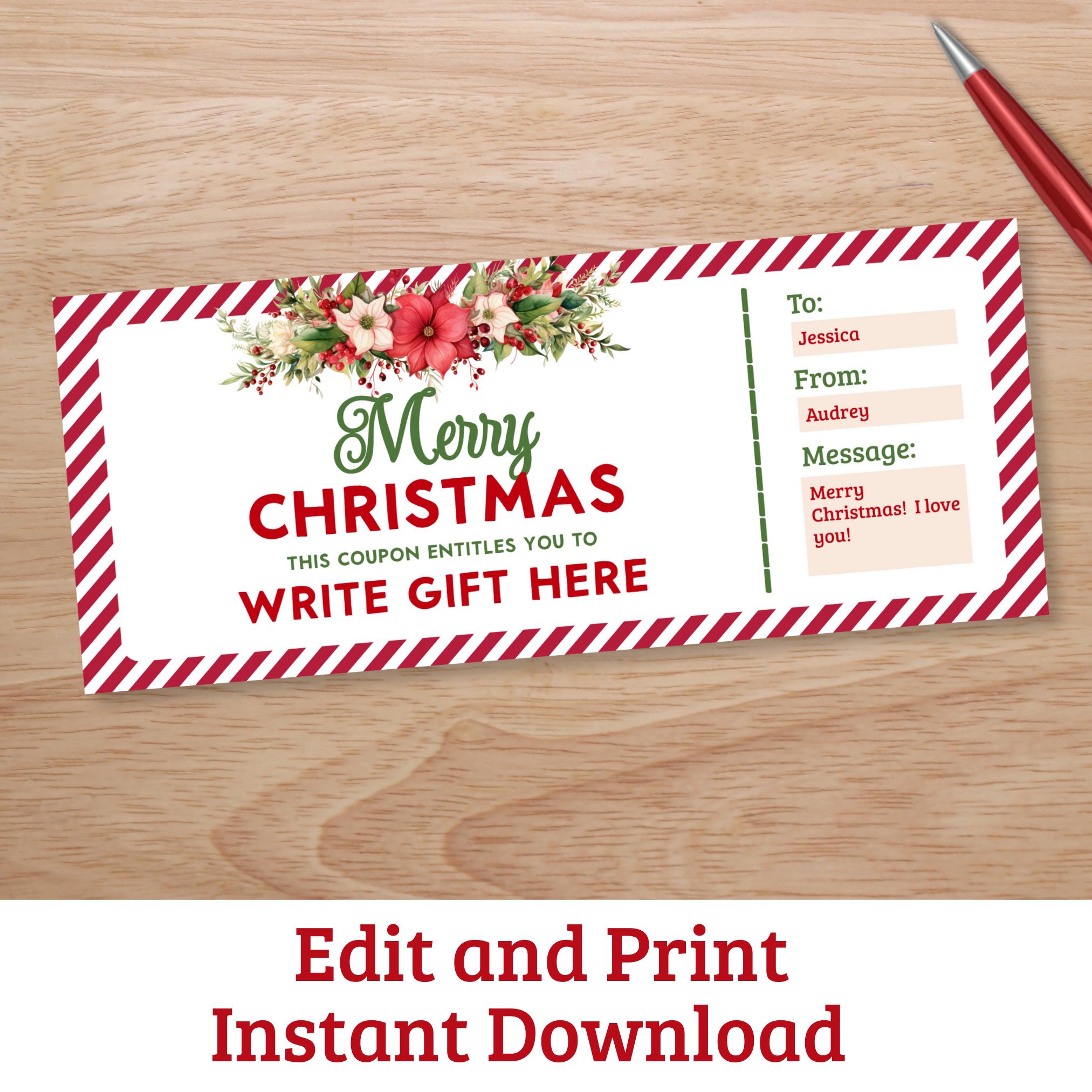 Christmas Coupon Template Editable Christmas Voucher Custom Christmas Gift Coupon Christmas Last Minute Gift Stocking Stuffer Gift for Mom Graphic Tee – Feel-Good Design · Great Gift For Fans