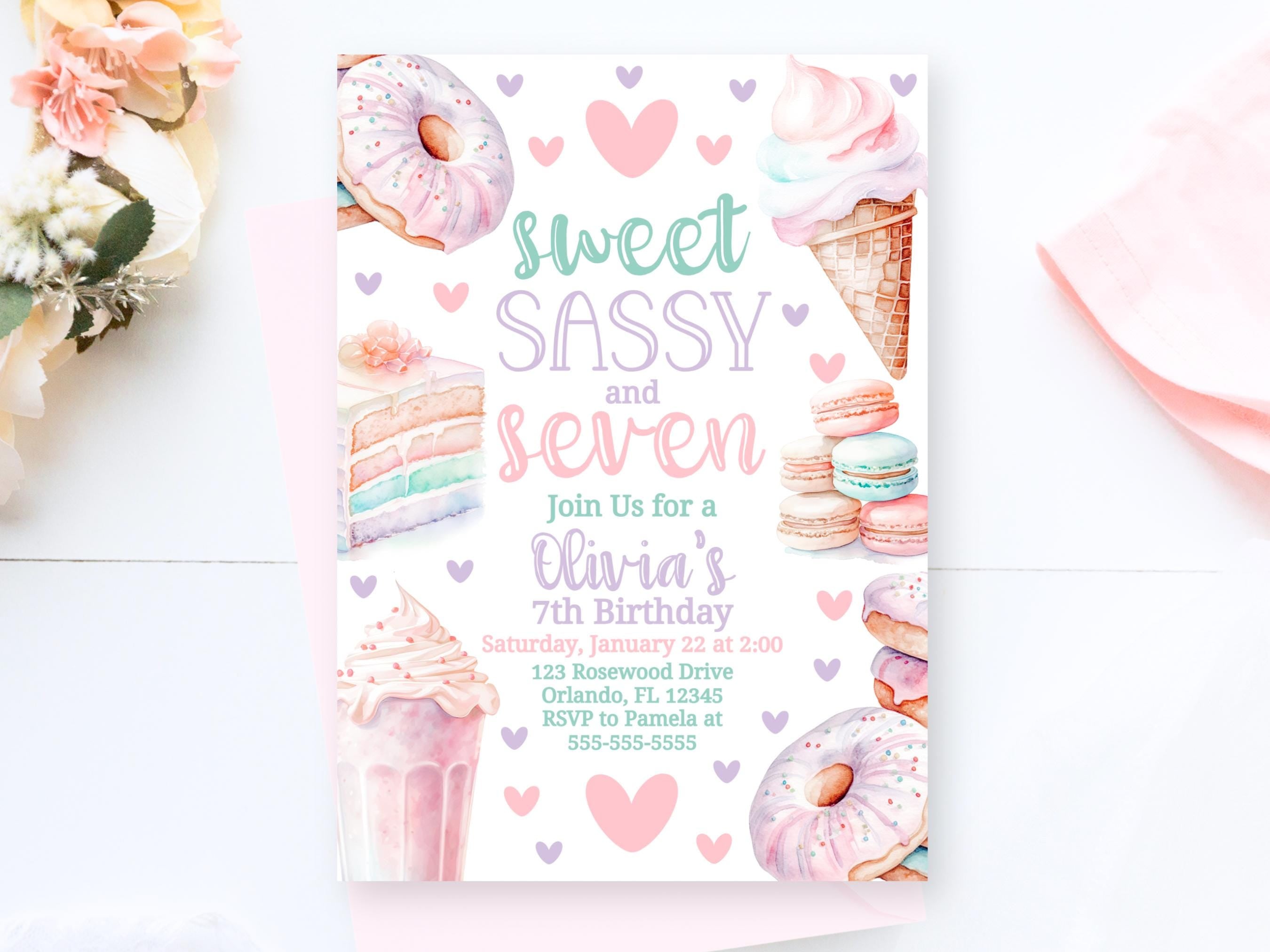 Sweet Sassy and Seven Birthday Invitation Graphic Tee – Premium Graphic · Perfect For Daily Wear