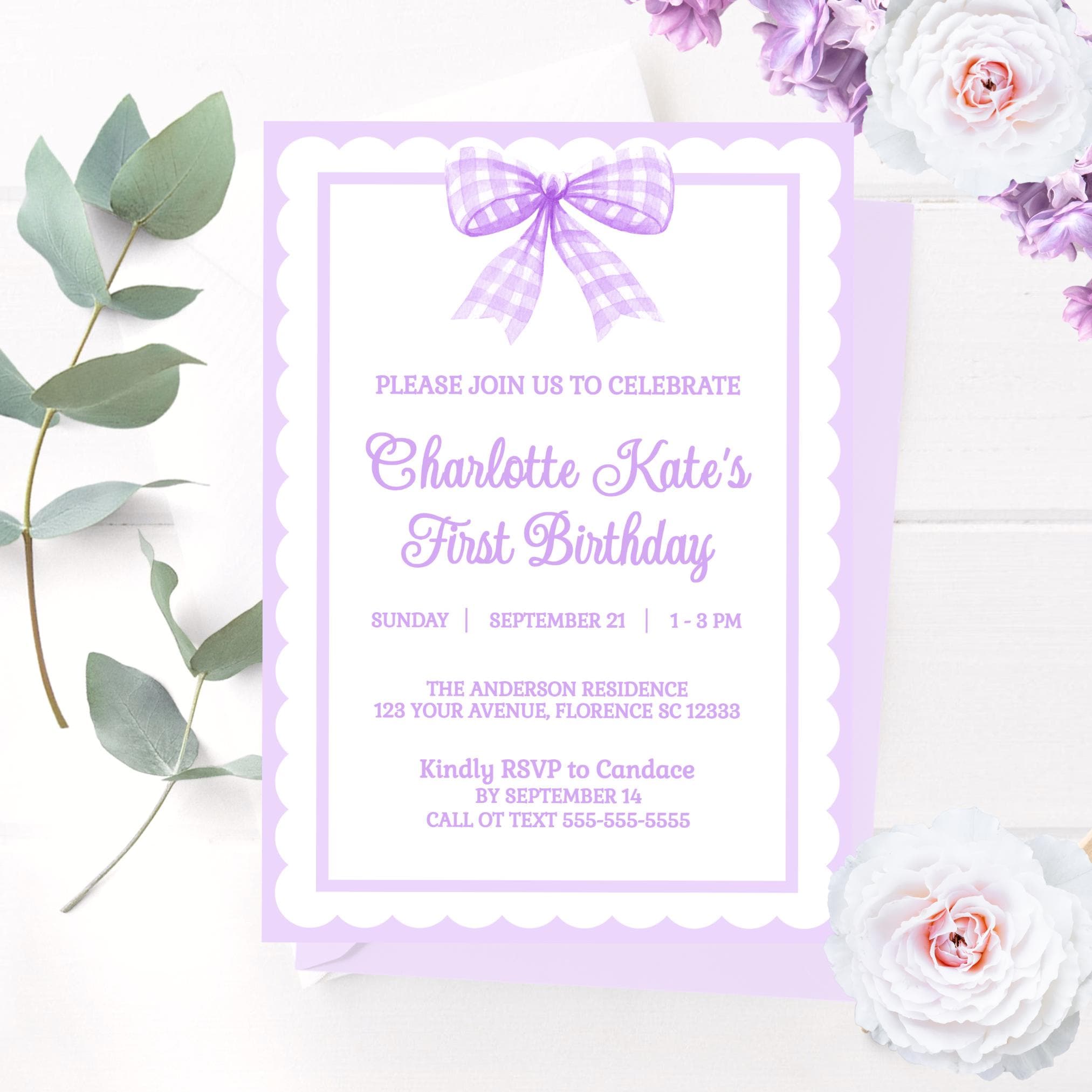 First Birthday Invite Purple First Birthday Invitation Lavender 1St Birthday Invite Bow Invitation Template Girl 1st Birthday Pastel PB1 Graphic Tee – Bold Style · Top Pick For Any Outfit