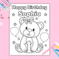 Editable Birthday Coloring Sheet Bear Theme Birthday Activity Sheet Girl 1st Birthday Teddy Bear Coloring Page Girl Birthday Party Favors Graphic Tee – Premium Graphic · Top Pick For Any Outfit