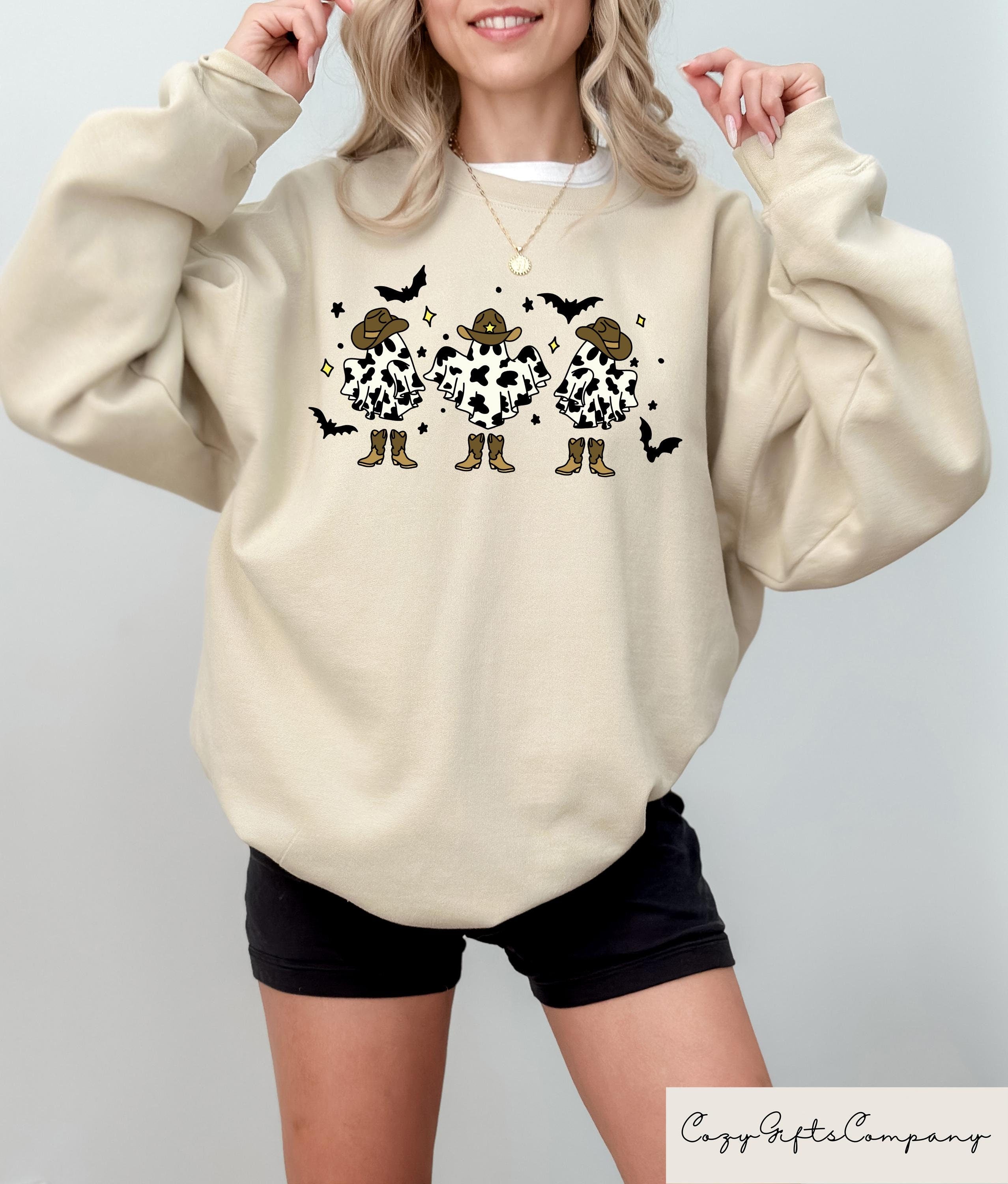 Halloween Ghost Cowboy Sweatshirt Western Halloween Tshirt Halloween Gifts Retro Ghost Sweater Cowboy Halloween Shirt Howdy Halloween Sweatshirt – Feel-Good Design · Perfect For Daily Wear