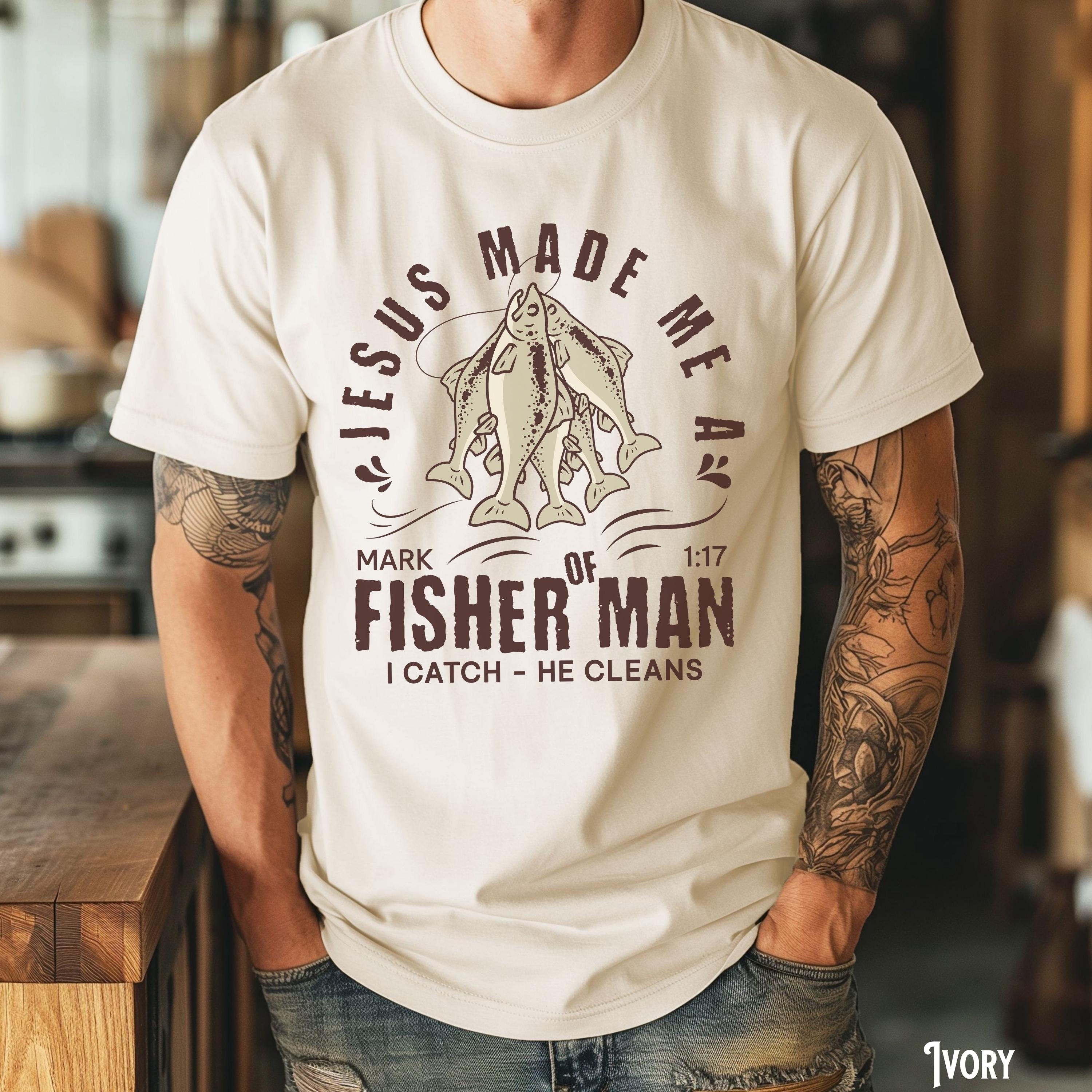 Fisherman Fisher of Men Christian T Shirt Vintage Gift for Christian Man Faith Bible Verse Dad Gift Fishing Graphic Tee – Everyday Comfort · Top Pick For Any Outfit