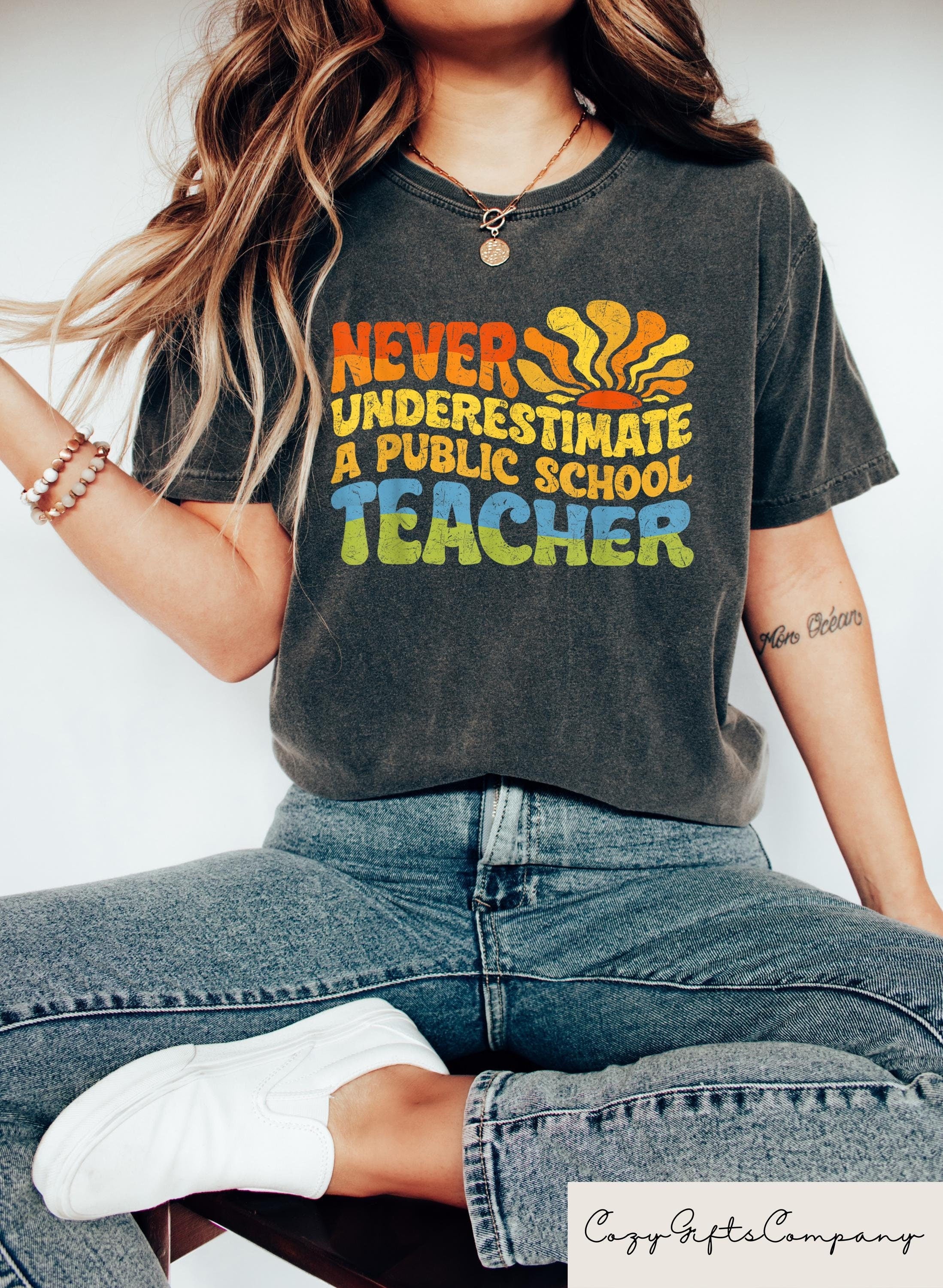 Never Underestimate A Public School Teacher Kamala Harris Walz 2024 Tshirt Vice President Tim Walz DNC Quote Educator Shirt Democrat Gift Graphic Tee – Cozy Vibes · Great Gift For Fans
