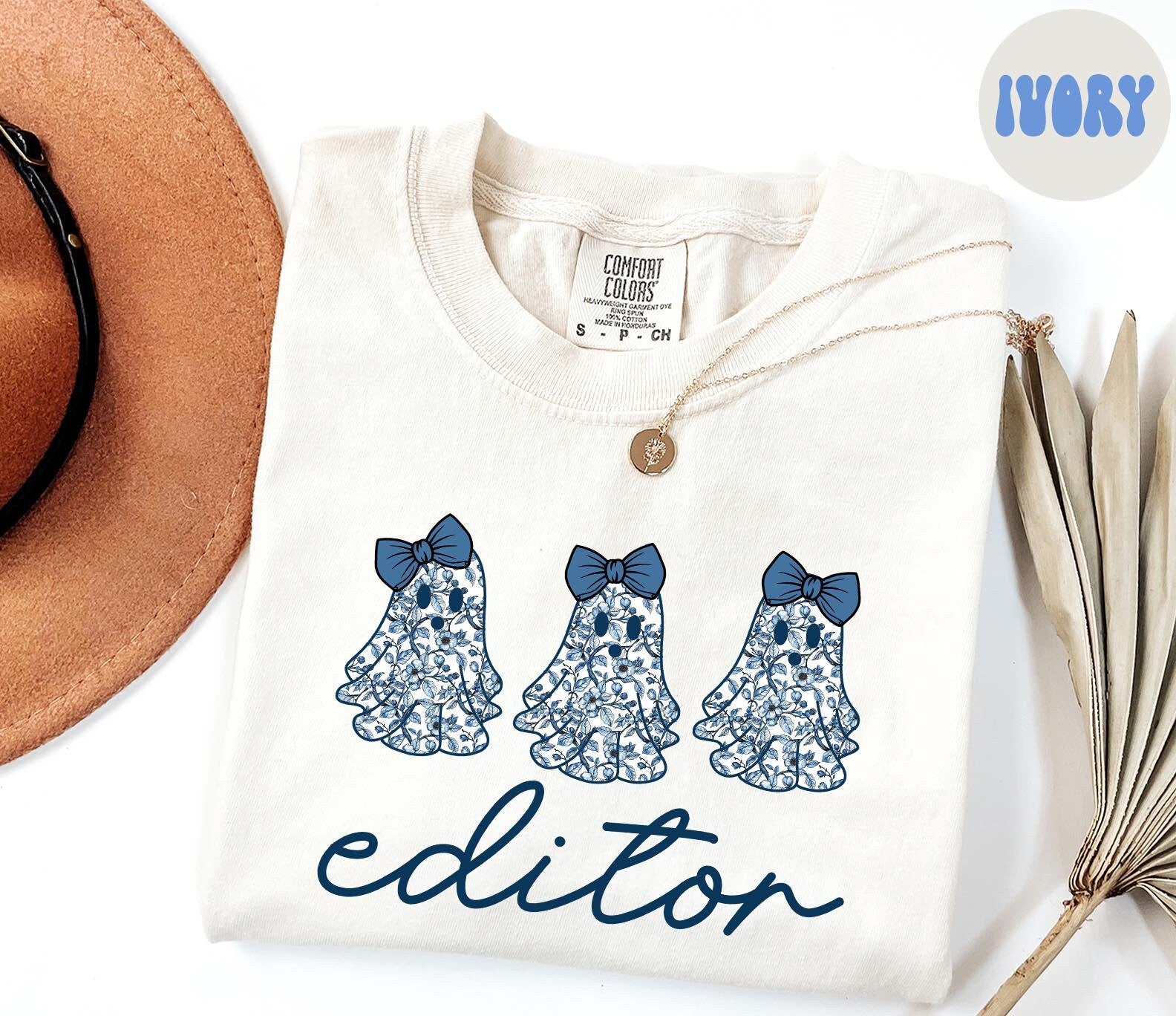 Editor French Blue Toile Halloween Ghosts Coquette Floral Shirt Gifts Comfort Colors Tshirt Crewneck Tee Crew Neck Women Graphic Tee – Everyday Comfort · Perfect For Daily Wear