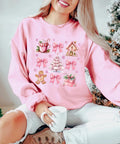 Pink Christmas Holiday Tshirt Winter Decoration Tee with Gingerbread Bow and Snowflakes Festive Christmas Tree Shirt Gift for Holiday Season Graphic Tee – Aesthetic Look · Must-Have Style