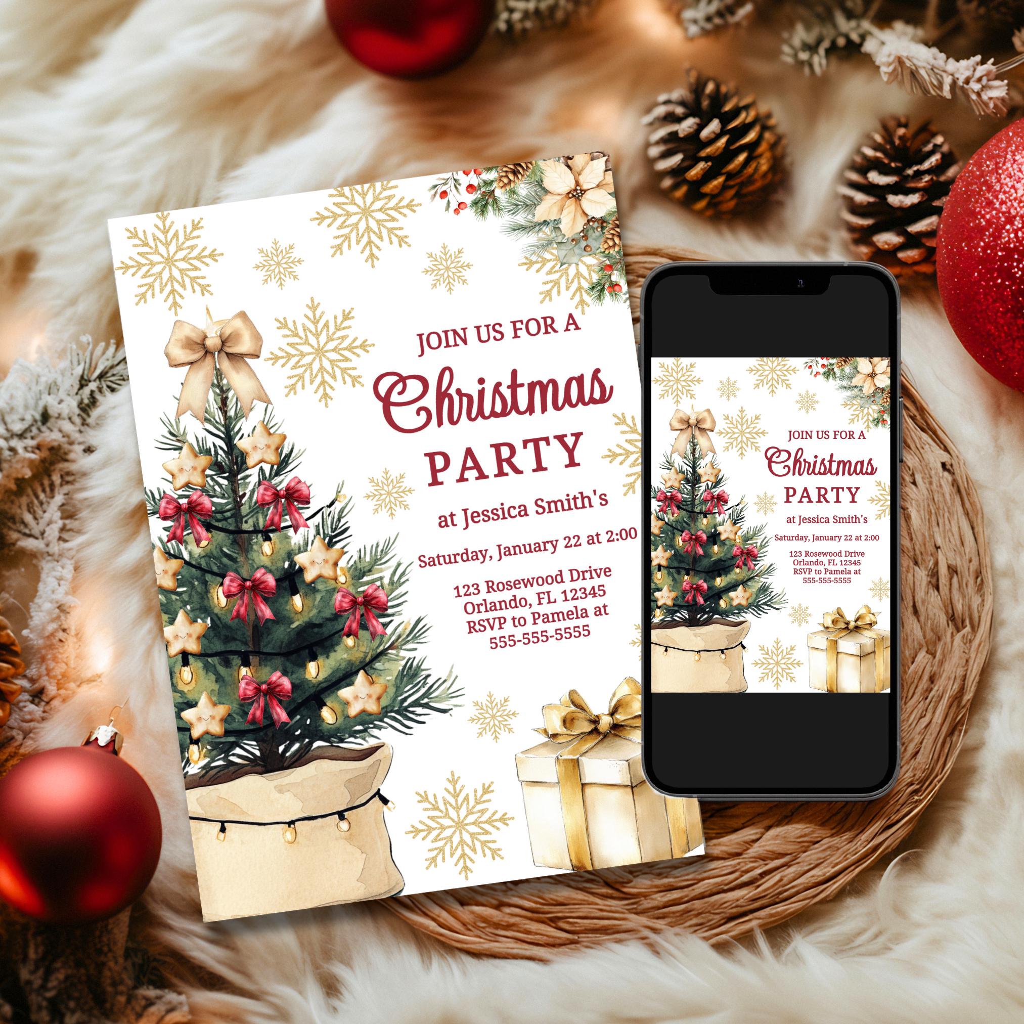 Christmas Party Invitation Holiday Invitation Winter Party Invite Holiday Party Printable or Digital Invite Christmas Invitation Editable Graphic Tee – Soft Feel · High-Quality Print