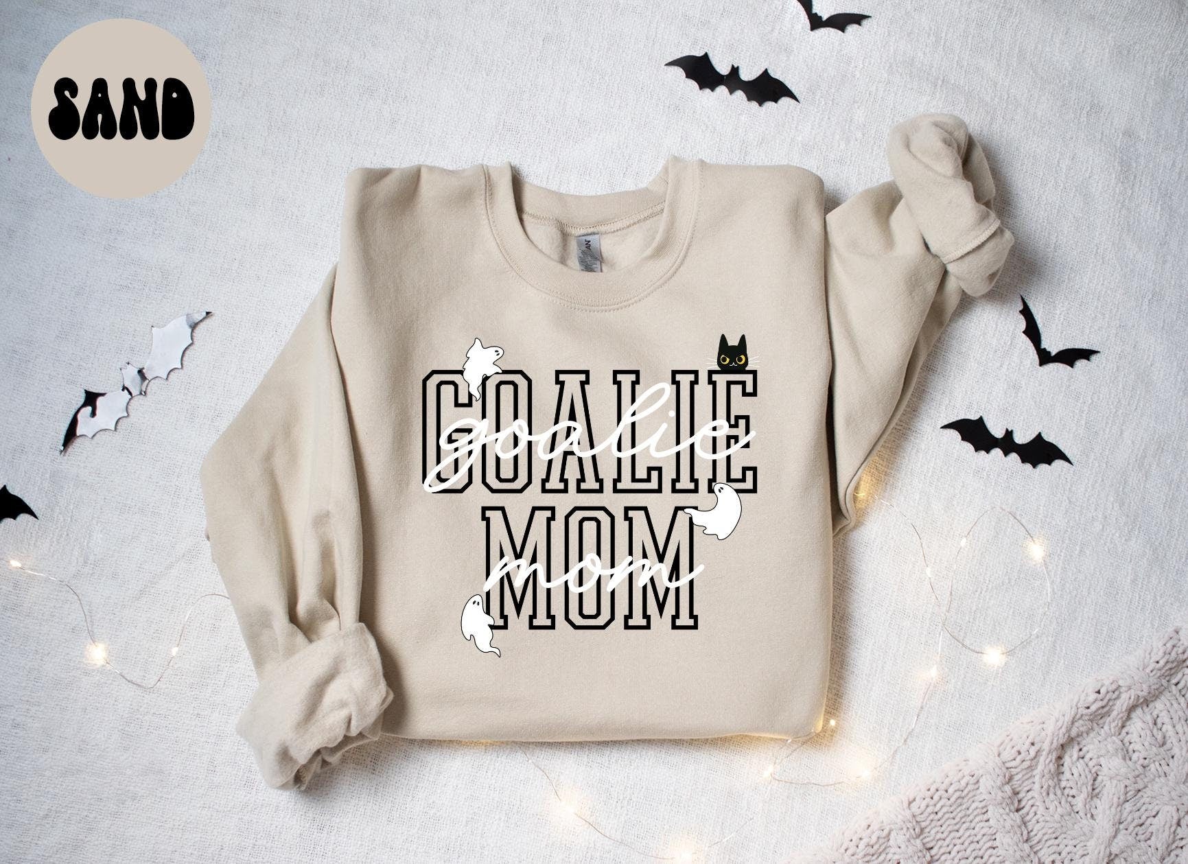 Goalie Mom Halloween Ghost Cat Sweatshirt Gifts for Her Funny Sweater Shirt Cozy Comfy Unique Sweatshirt – Everyday Comfort · Trending Graphic Apparel