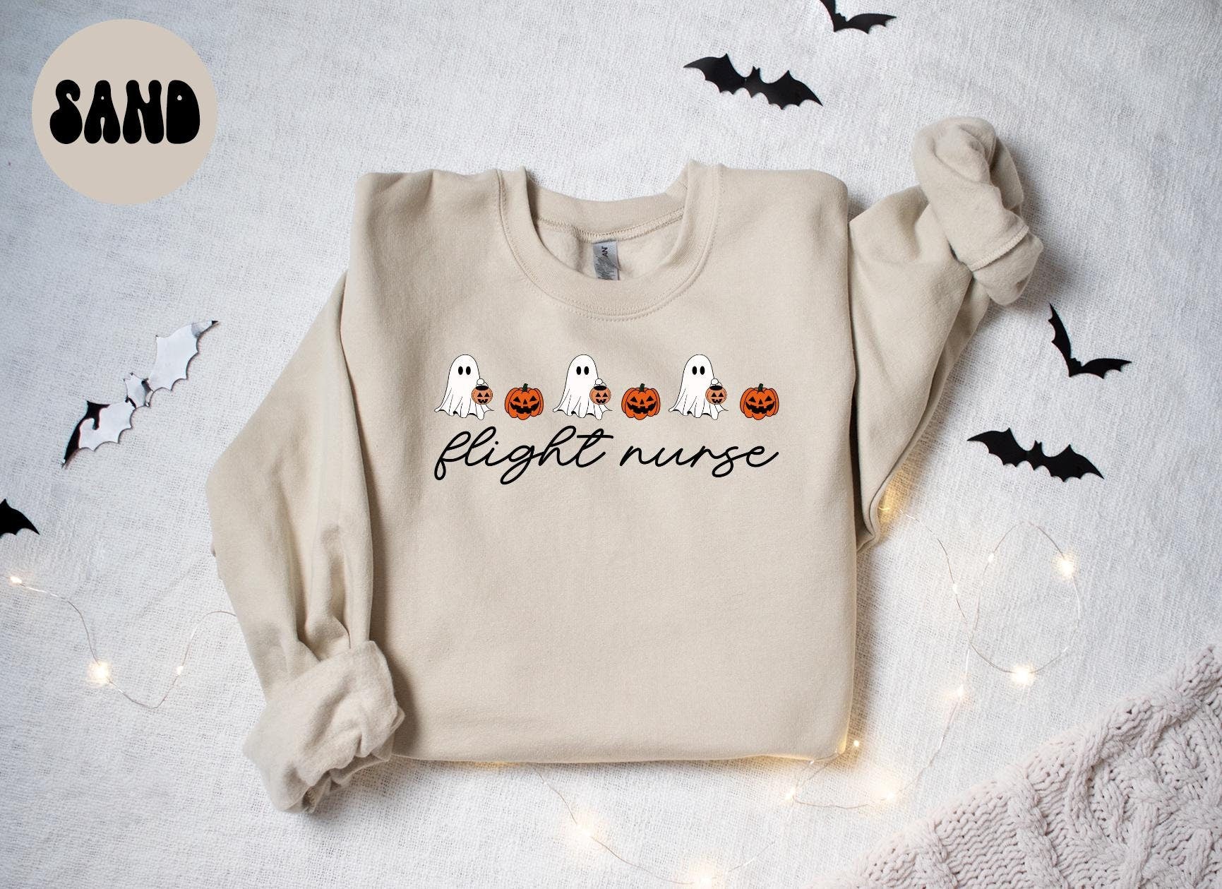 Flight Nurse Halloween Ghost Pumpkin Sweatshirt Gifts for Her Funny Sweater Shirt Cozy Comfy Unique Sweatshirt – Warm & Stylish · High-Quality Print