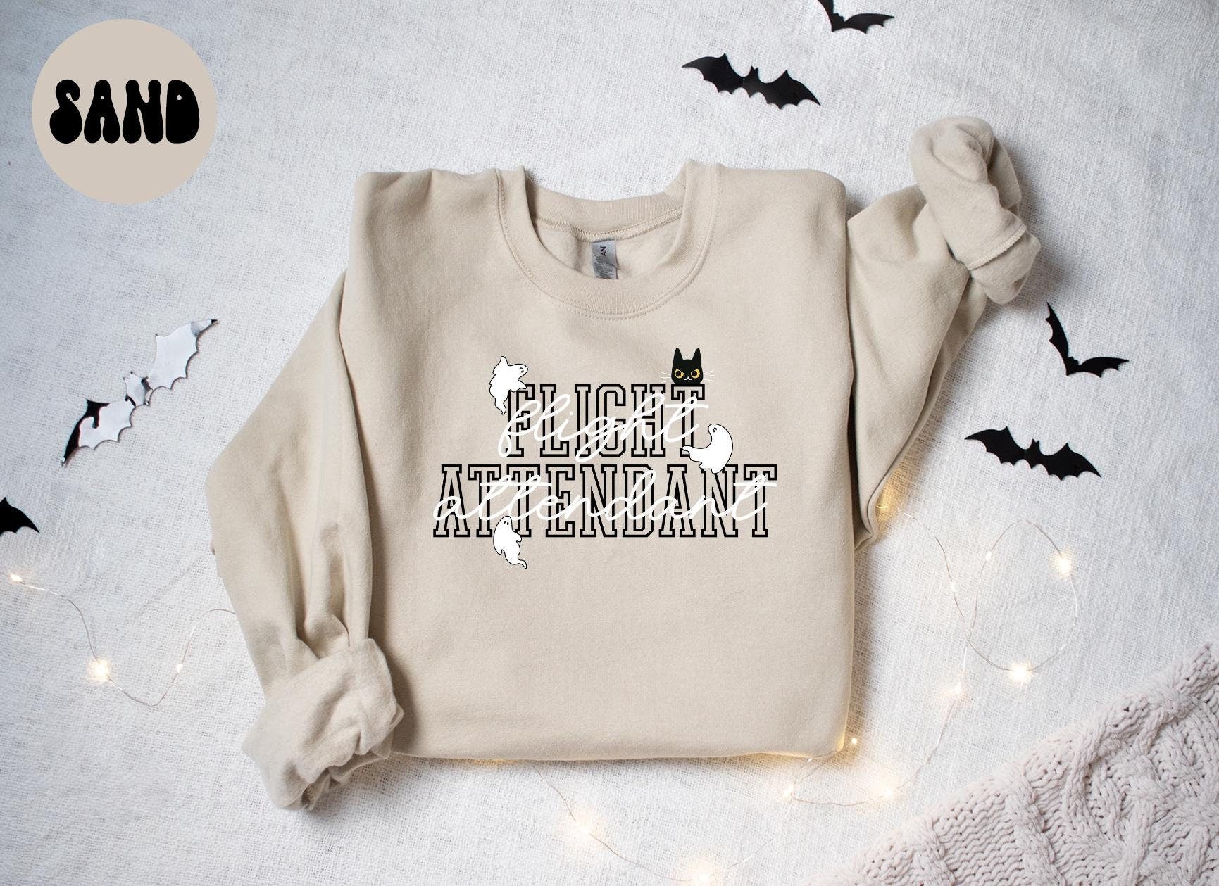 Flight Attendant Halloween Ghost Cat Sweatshirt Gifts for Her Funny Sweater Shirt Cozy Comfy Unique Sweatshirt – Premium Graphic · Perfect For Daily Wear