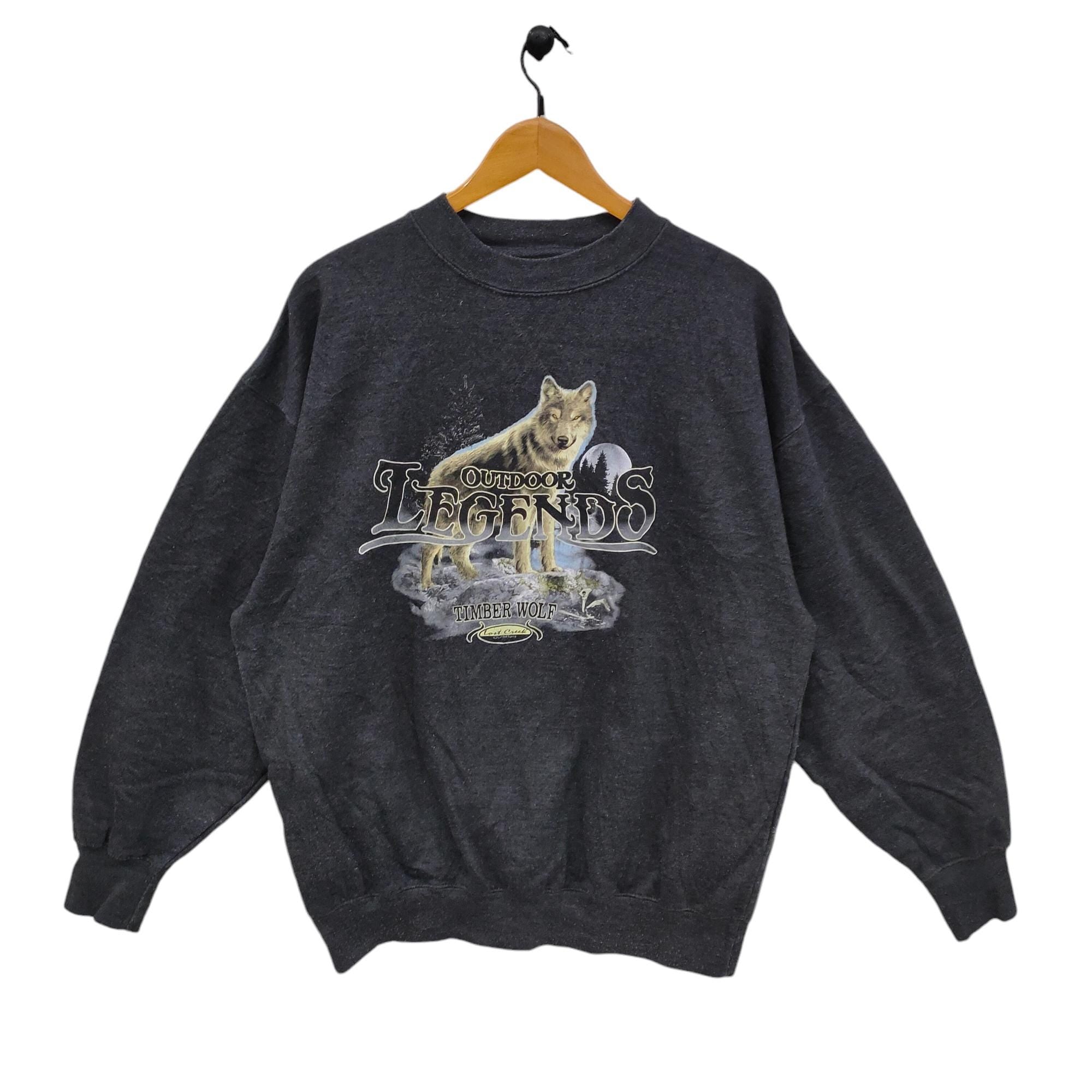 Y2K Animal Graphic Sweatshirt Large Vintage Outdoor Legends Timber Wolf Sweater Jumper Pullover Crewneck Black Size L Sweatshirt – Cozy Vibes · Trending Graphic Apparel