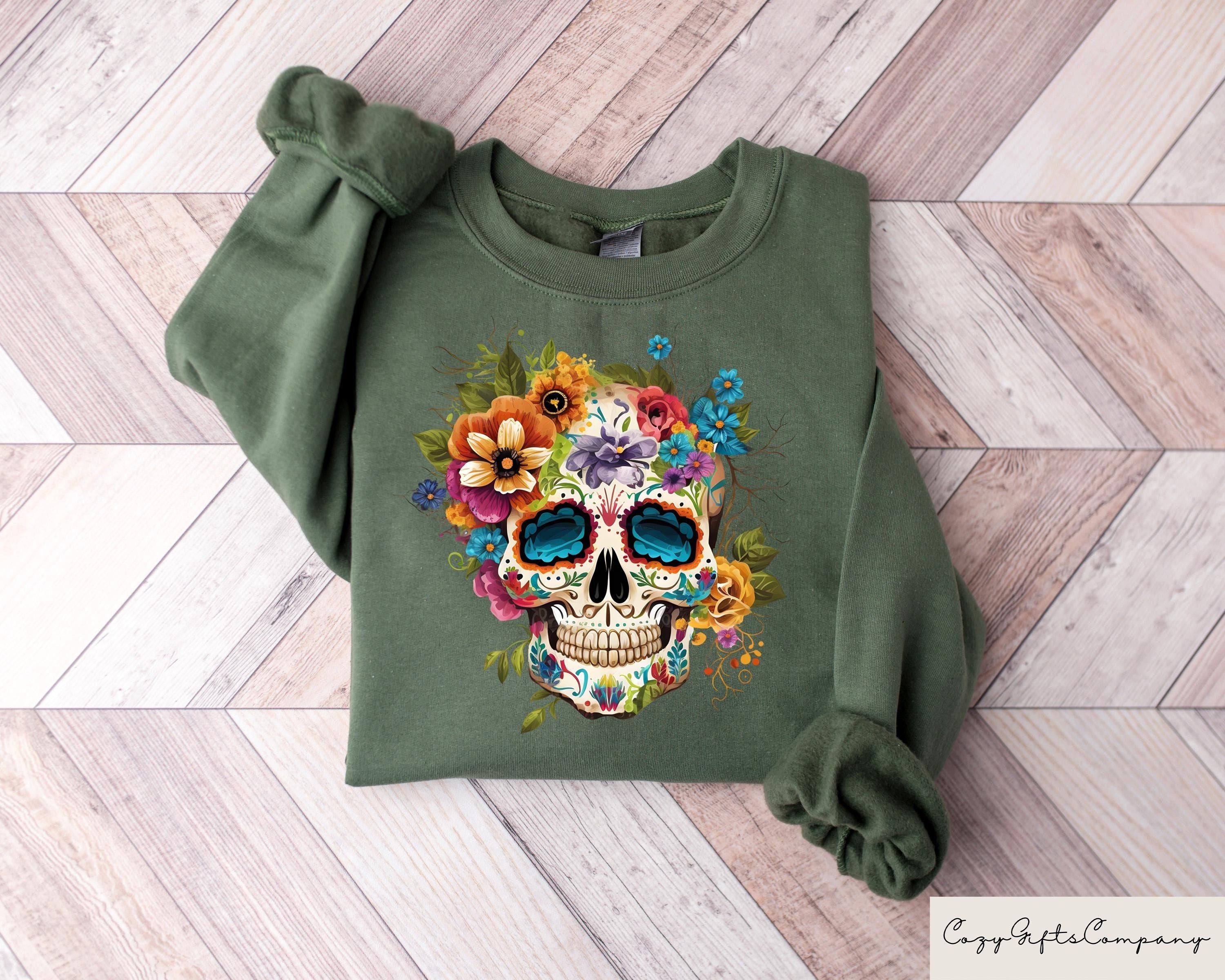 Day Of The Dead Sweatshirt Sugar Skull Shirt Dia De Los Muertos Sweater Sugar Skull Crewneck Boho Graphic Tee Sweatshirt – Feel-Good Design · High-Quality Print