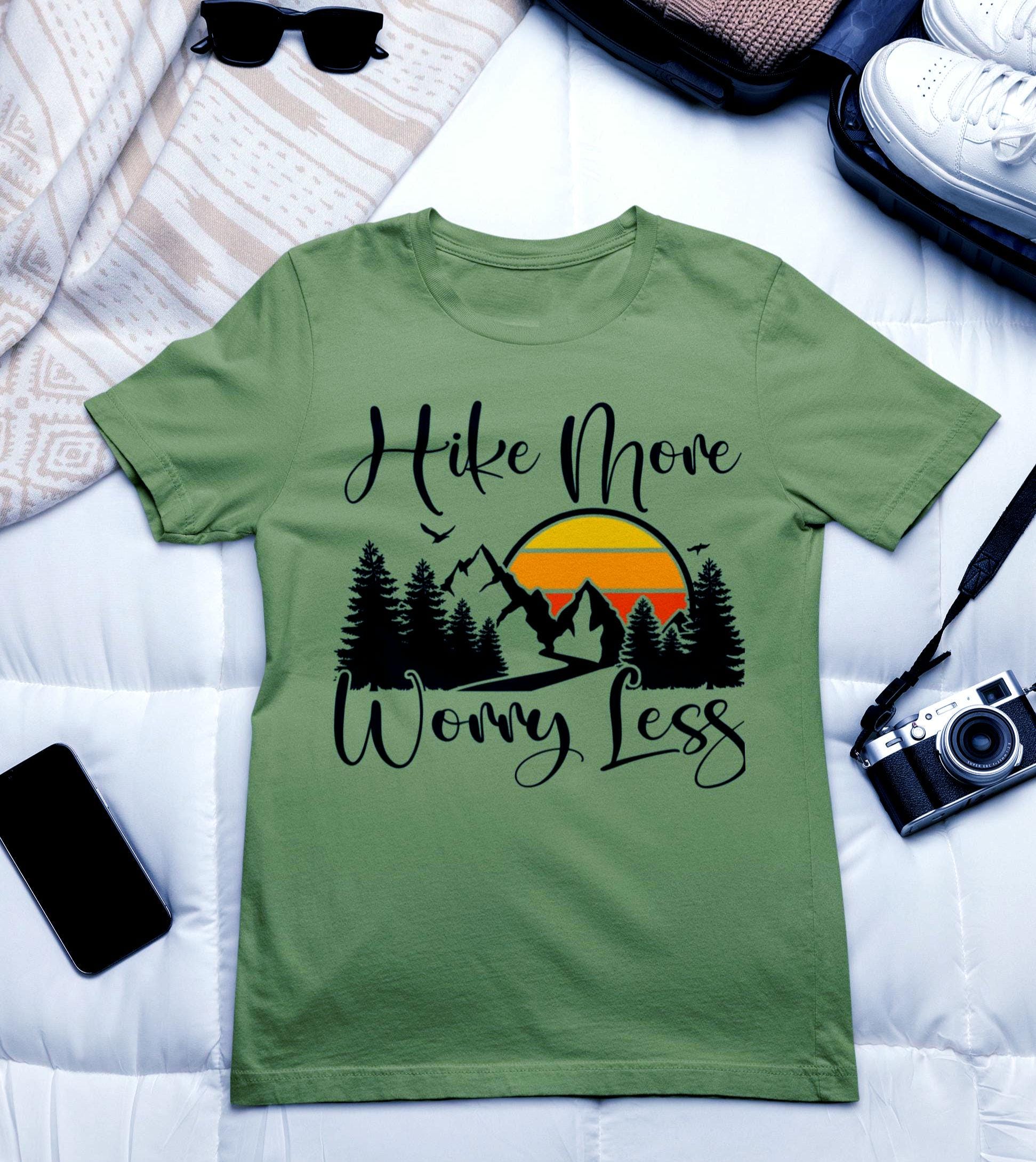 Hiking Adventure T shirt Unisex Hike More Worry Less Tee Umisex Shirt Outdoors Adventure Clothing Hiker Gift Graphic Tee – Feel-Good Design · High-Quality Print