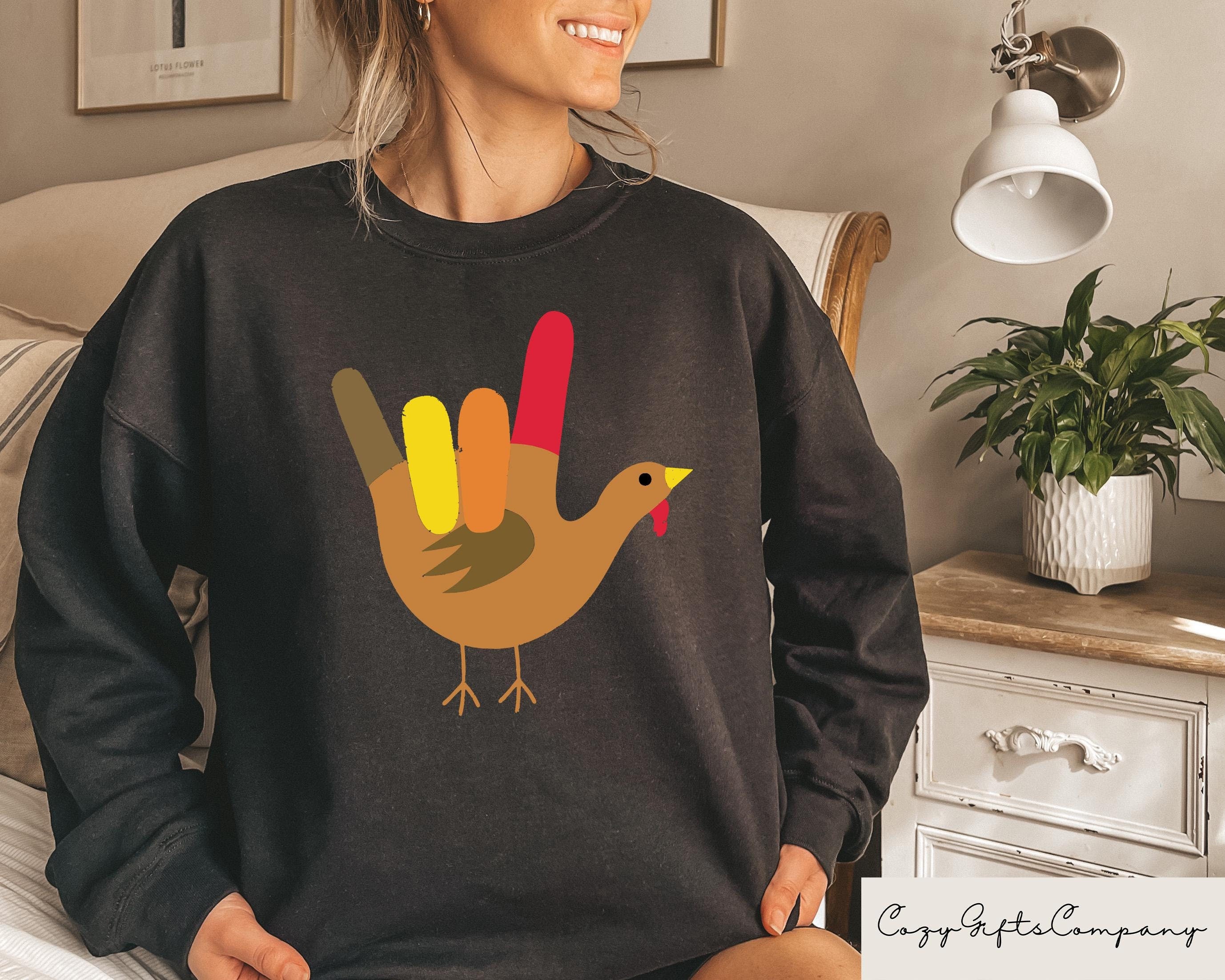Turkey Hand American Sign Language Tshirt ASL I Love You Sweatshirt Thanksgiving Sweater Thanksgiving Turkey Hoodie Thanksgiving Gift Hoodie – Premium Graphic · Must-Have Style