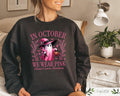 In October We Wear Pink Sweatshirt Breast Cancer Awareness Tshirt Fall Cancer Support Shirts Cancer Support Ghost Crewneck Sweatshirt – Cozy Vibes · Trending Graphic Apparel