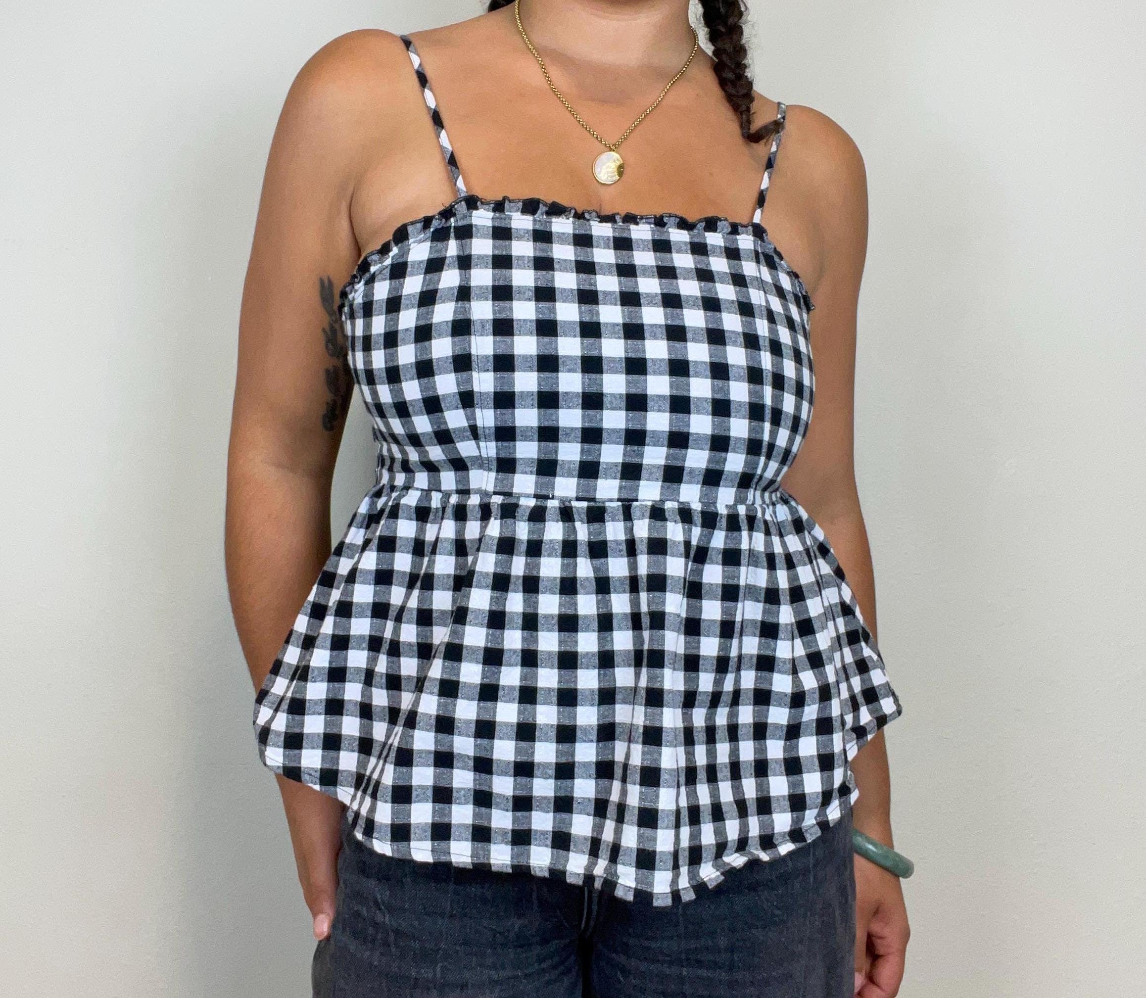 black and white checked gingham peplum cotton tank top size m Tank Top – Premium Graphic · Trending Graphic Apparel