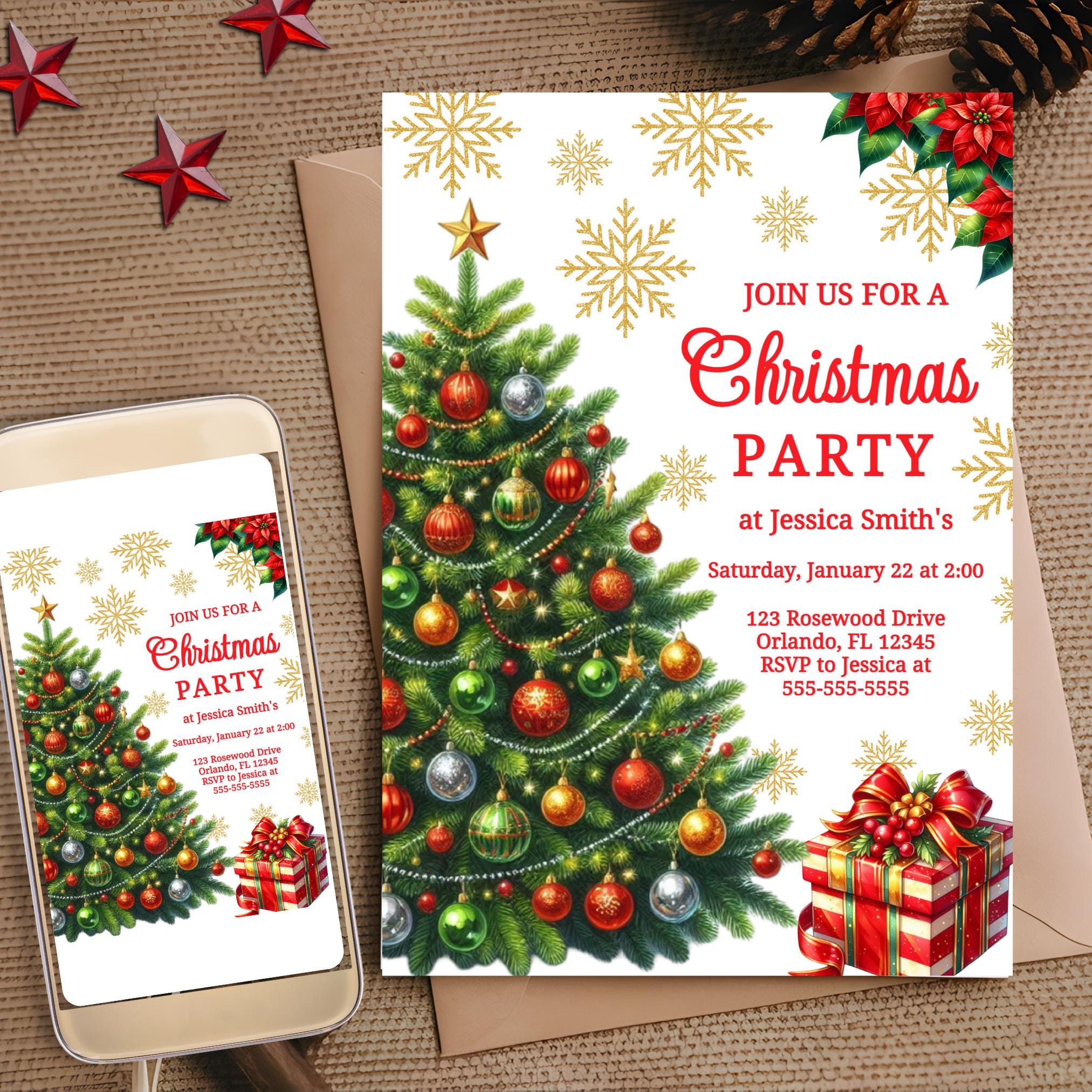Editable Christmas Party Invitation Holiday Invitation Winter Party Invite Holiday Party Printable Digital Invite Christmas Invitation Tree Graphic Tee – Aesthetic Look · Trending Graphic Apparel