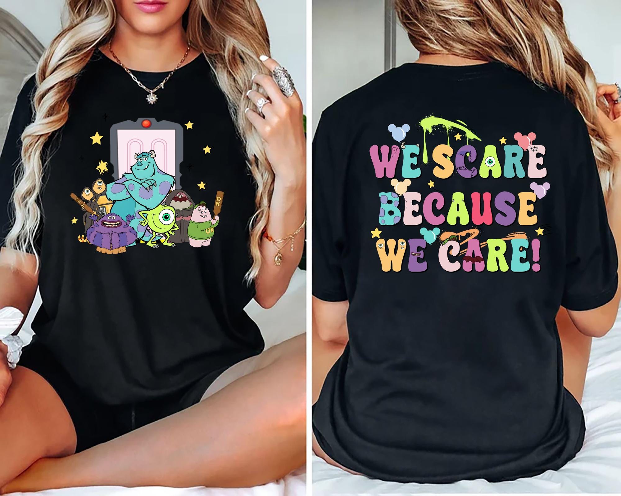 Disney Monsters Inc We Scare Because We Care Shirt Pixar Sulley and Mike Matching Family Halloween Tee Fun Monsters University Design Shirt Graphic Tee – Feel-Good Design · Must-Have Style