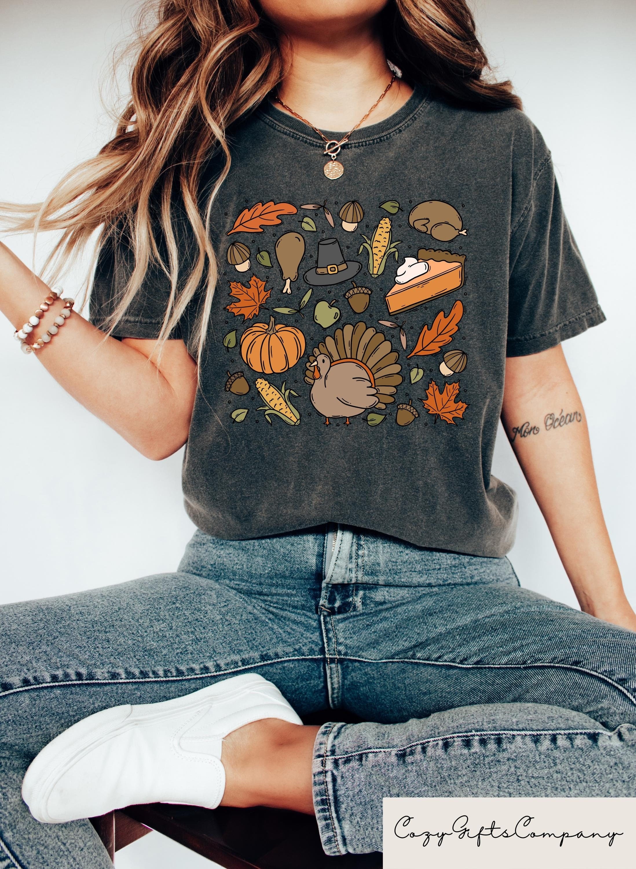 Retro Comfort Womens Thanksgiving Shirt Thanksgiving Doodles Sweatshirt Turkey Day Gift Thanksgiving Pie Sweater Thanksgiving Dinner Tee Sweatshirt – Feel-Good Design · Perfect For Daily Wear