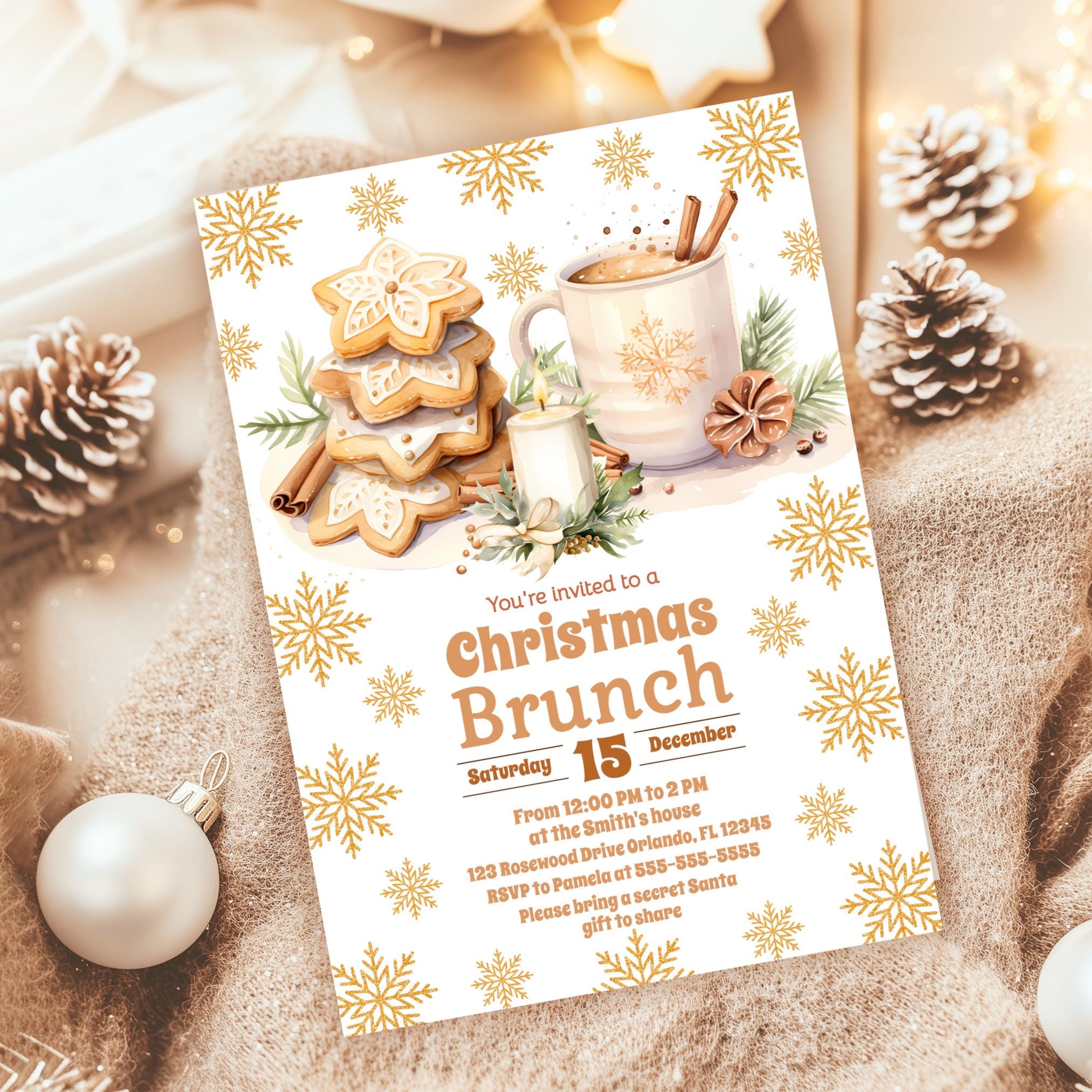 Editable Christmas Brunch Invitation Holiday Party Cozy Christmas Invite Christmas Breakfast Invite Christmas Party Invite Christmas Lunch Graphic Tee – Soft Feel · Top Pick For Any Outfit