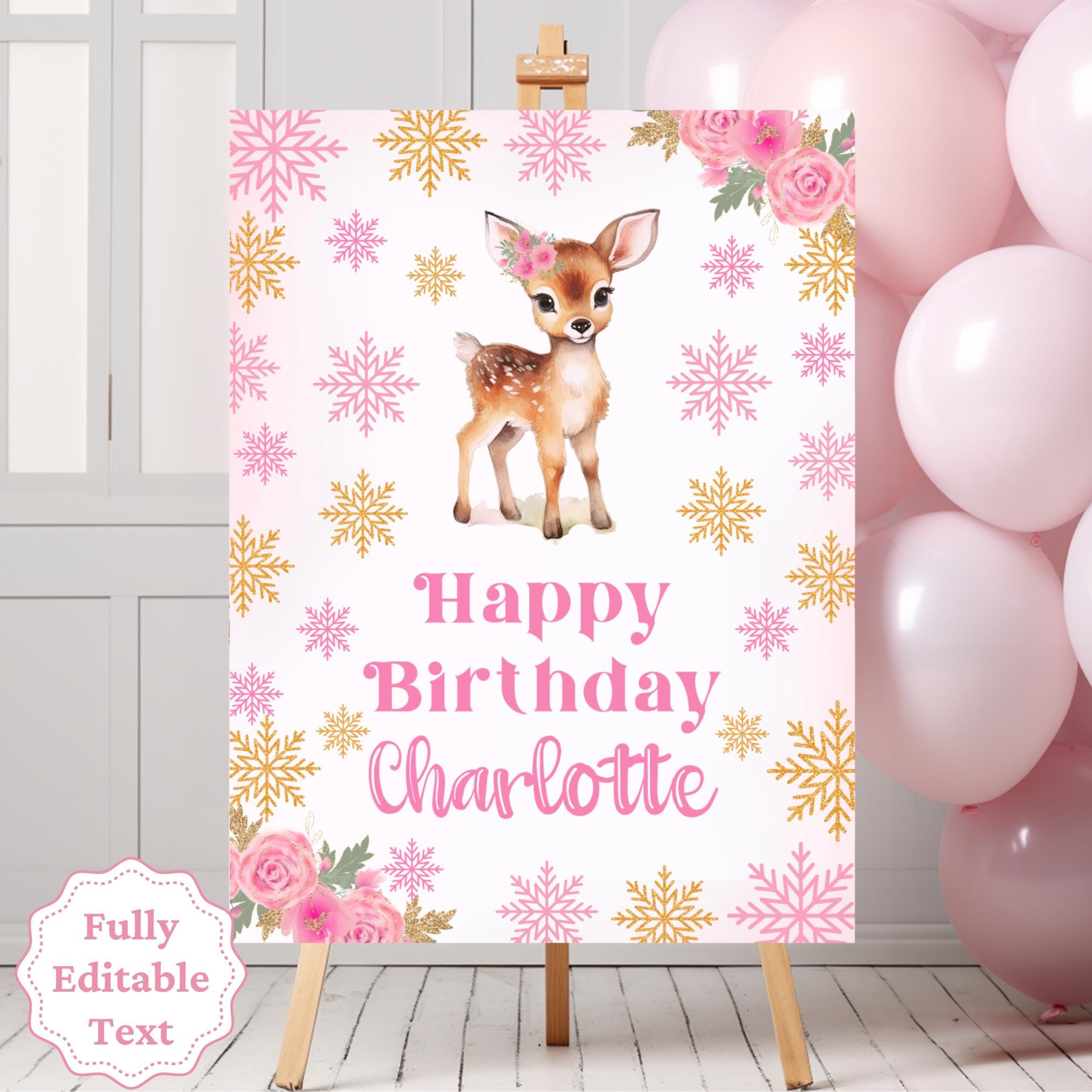 Baby Deer First Birthday Decorations Girl First Birthday Sign Custom Editable Sign Template Winter Woodland Animals A Little Deer DWD1 Graphic Tee – Soft Feel · Perfect For Daily Wear