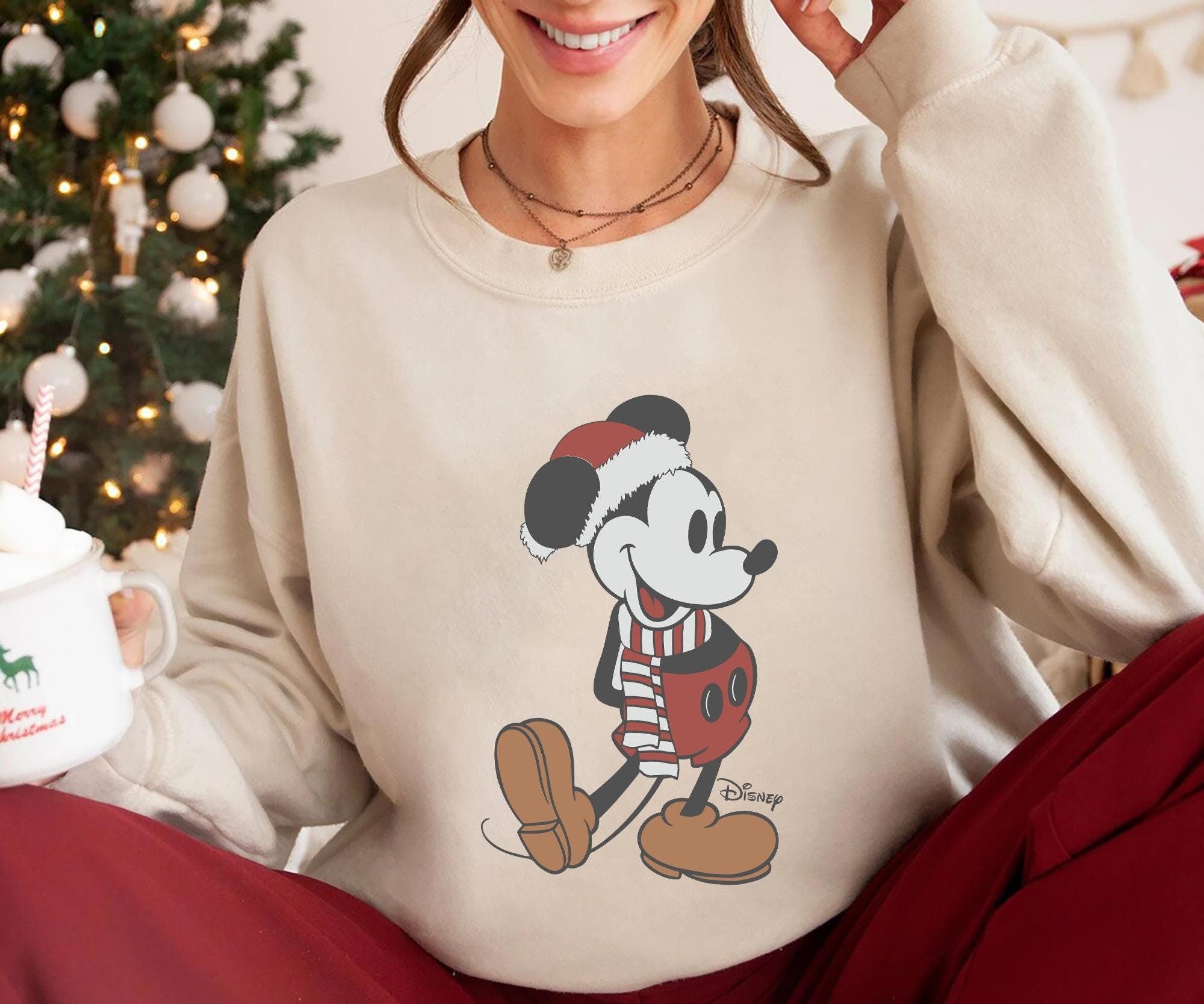 Classic Mickey Mouse Christmas Shirt Disney Holiday Vintage Graphic Tee Mickey in Santa Hat and Scarf T Shirt Christmas Gift for Disney Fans Graphic Tee – Aesthetic Look · Must-Have Style
