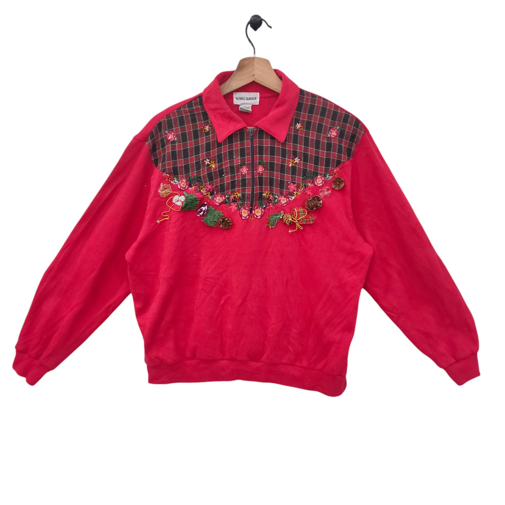 90s Christmas Quarter Zip sweatshirt Vintage Alfred Sweater Jumper Pullover Crewneck Red Women39s Large Sweatshirt – Cozy Vibes · Trending Graphic Apparel