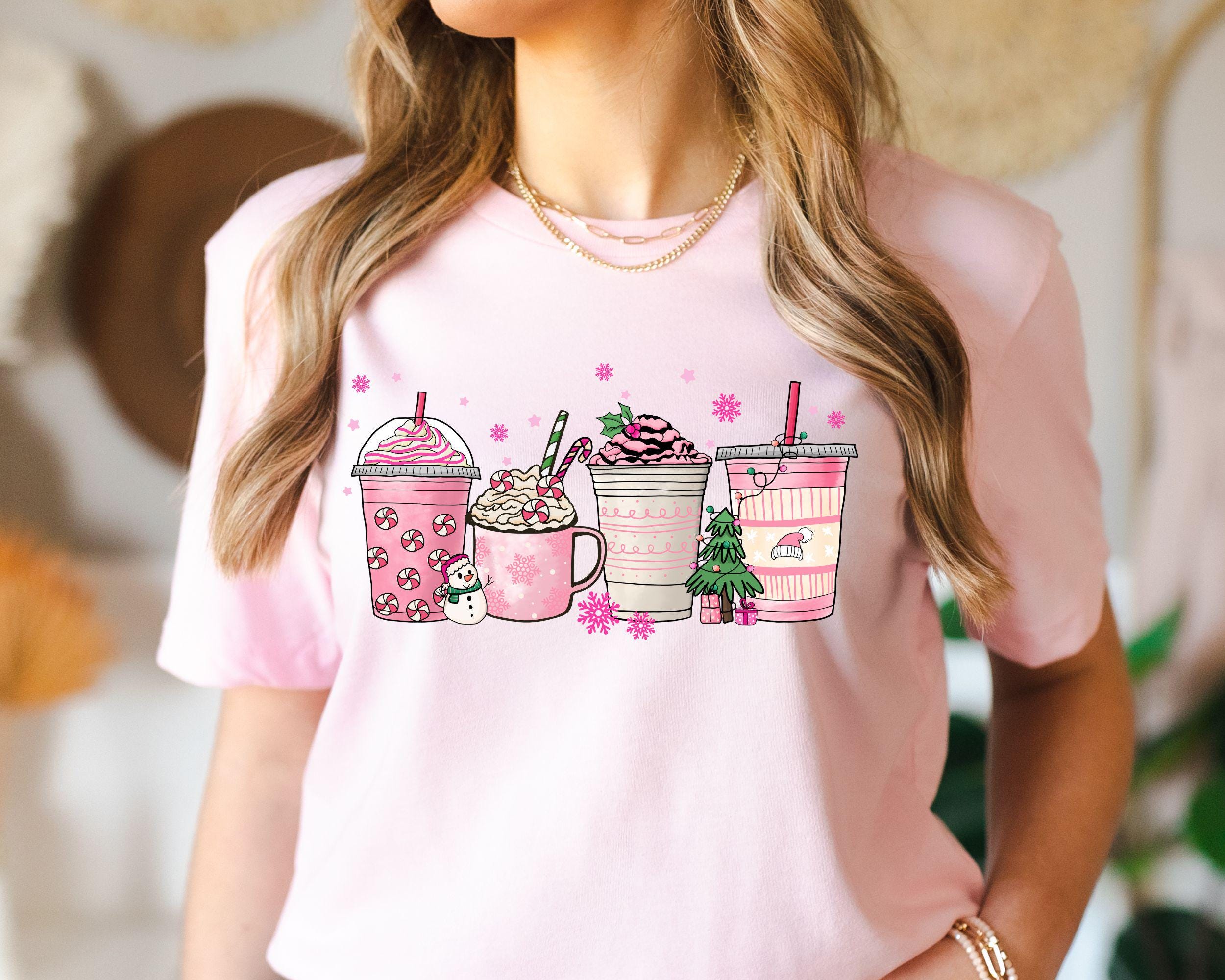 Christmas Coffee Shirt Pink Coffee Cup Christmas Shirt Christmas Gifts Christmas T Shirt Christmas Shirt for Women Winter T Shirt Graphic Tee – Aesthetic Look · Great Gift For Fans