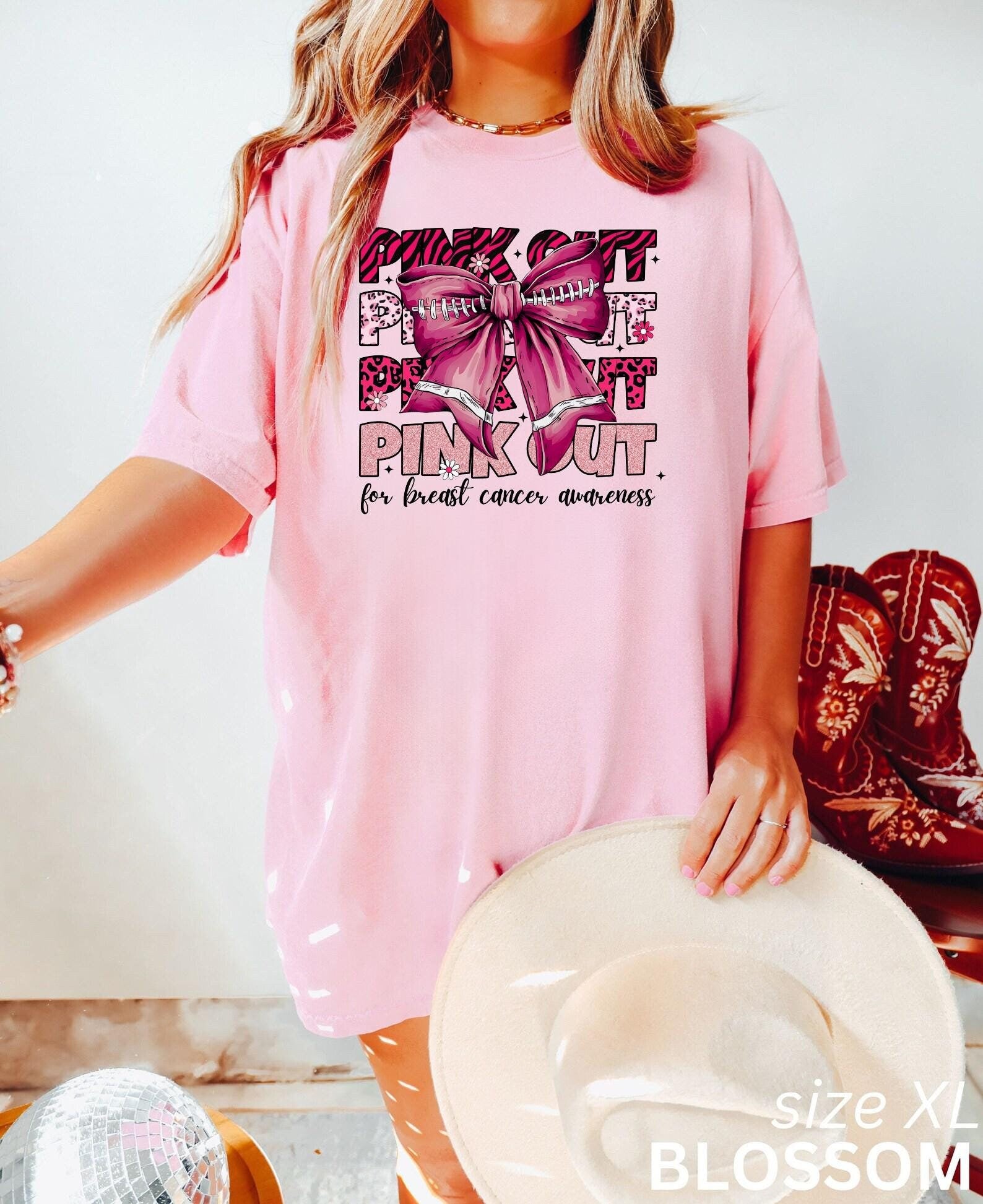 Pink Out Shirt Breast Cancer SweatshirtBreast Cancer Awareness Tee Pink Ribbon Game Day Shirt Football Mom Coquette Shirt Sweatshirt – Soft Feel · Great Gift For Fans
