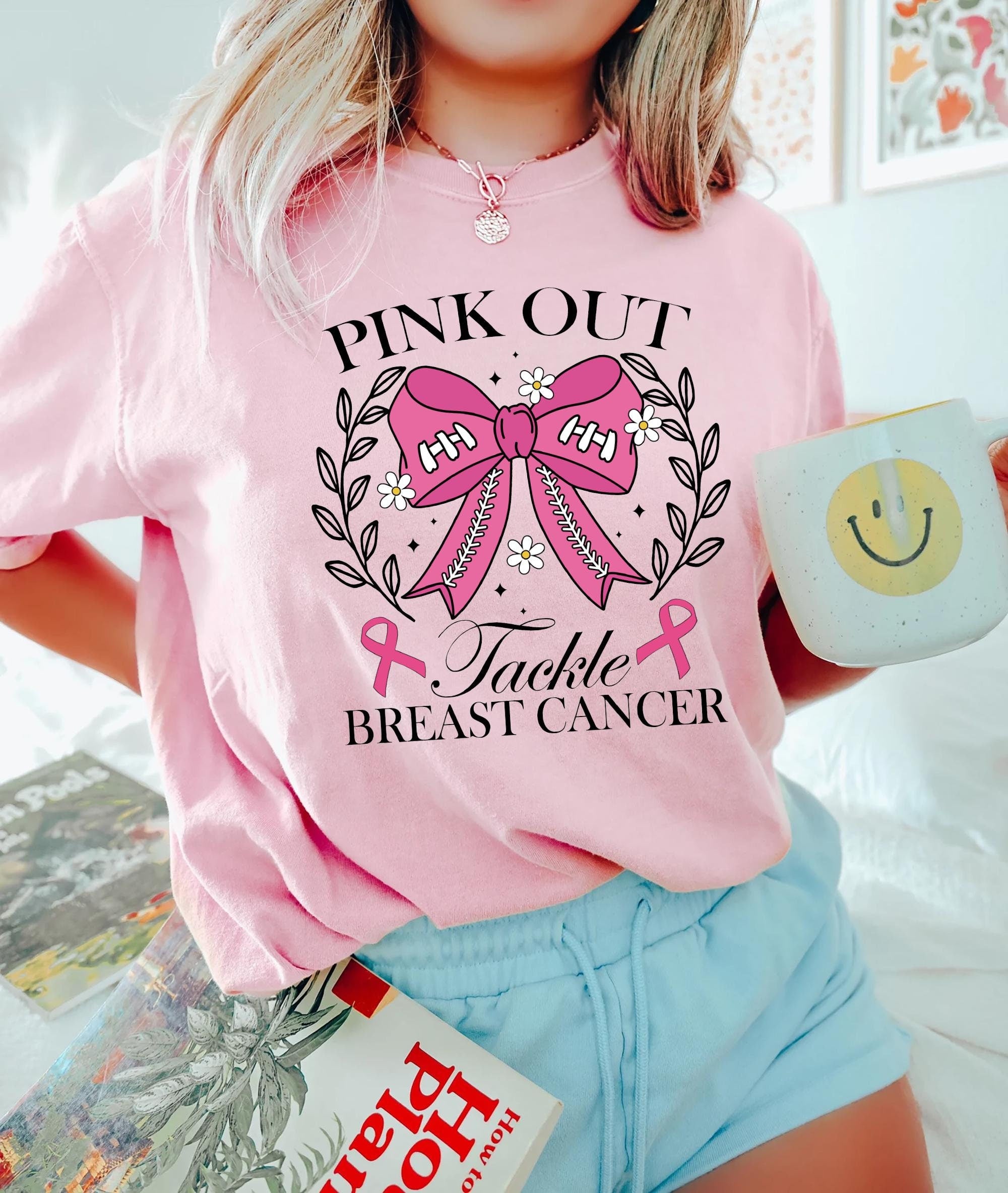 Pink Out Tackle Breast Cancer ShirtBreast Cancer Awareness Tee Pink Ribbon Game Day Shirt Football Mom Coquette Shirt Graphic Tee – Aesthetic Look · Great Gift For Fans