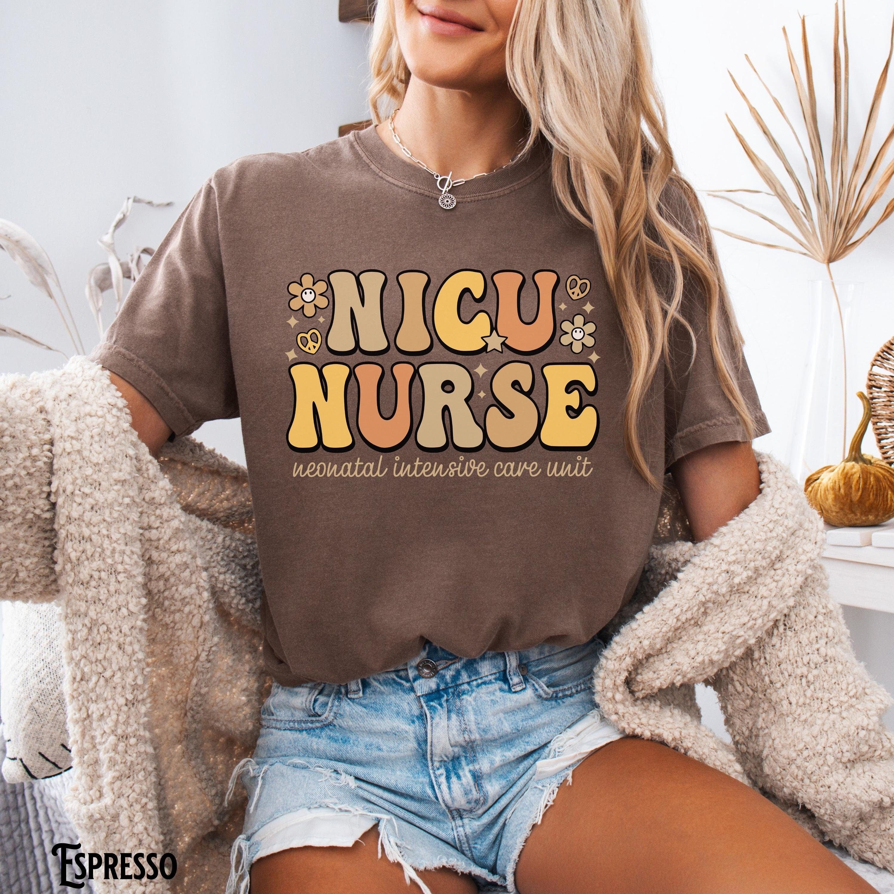 NICU Nurse Shirt Neonatal Intensive Care Unit Retro Style Cute Flowers Nurse Life Graduation Gift Graphic Tee – Easygoing Wear · Great Gift For Fans